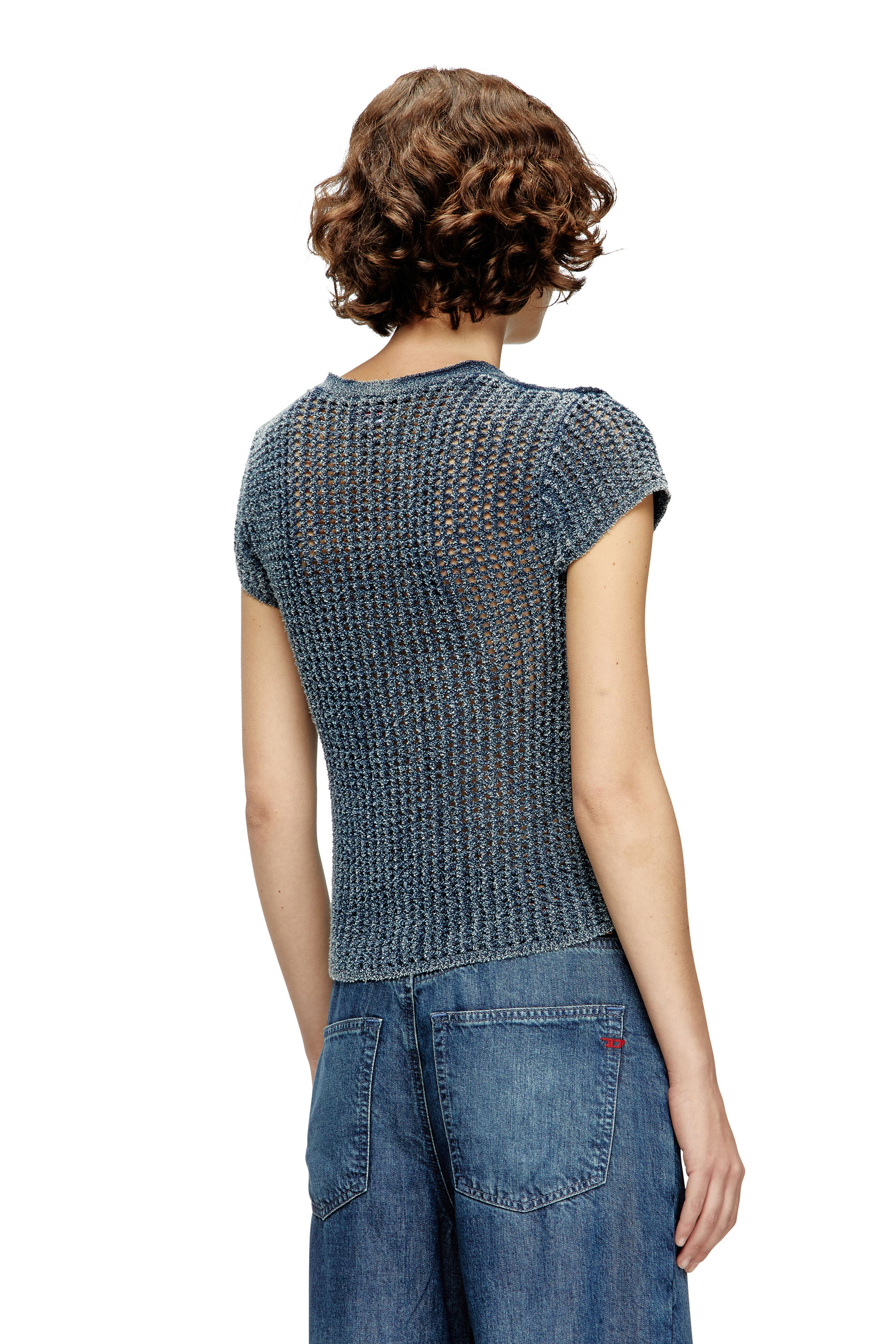 Diesel - M-REZ, Cárdigan de manga corta de punto de malla denim Mujer in Azul marino - 4