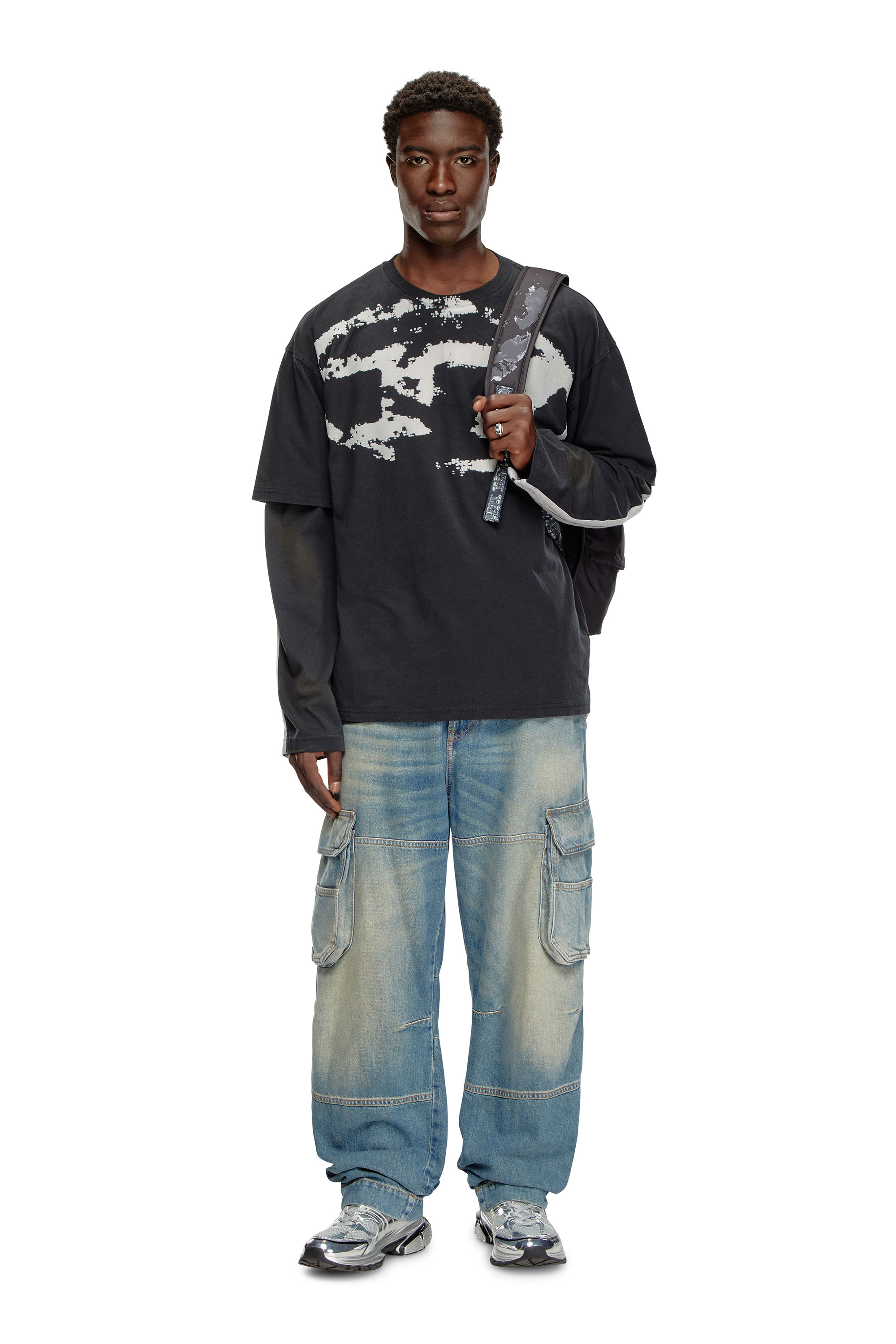 Diesel - T-BOXT-N14, Camiseta con logotipo desgastado en relieve Hombre in Negro - 1