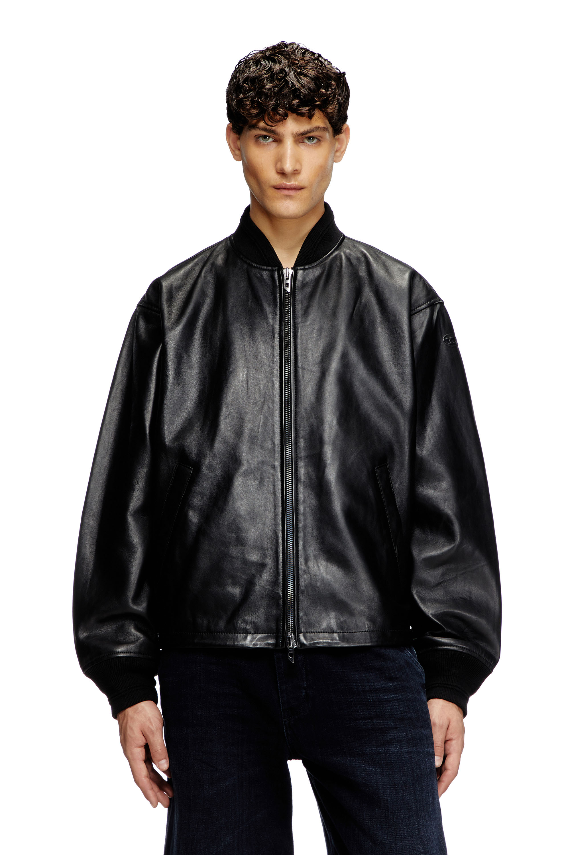 Diesel - L-KHAT, Chaqueta bomber de cuero encerado Hombre in Negro - 1