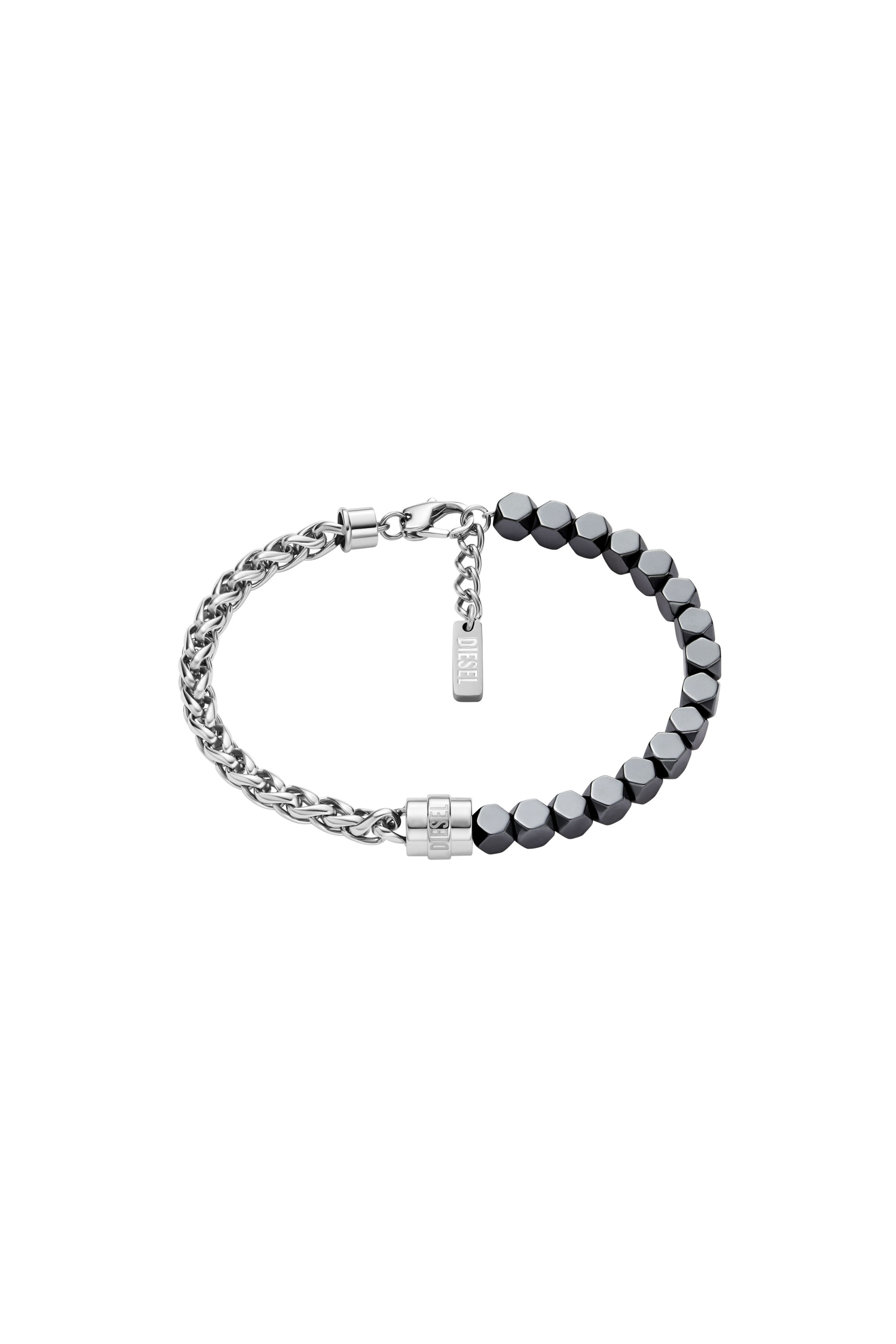 Diesel - DX1647931 JEWELLERY, Pulsera de cuentas de acero inoxidable y hematita Unisex in Plateado - 1