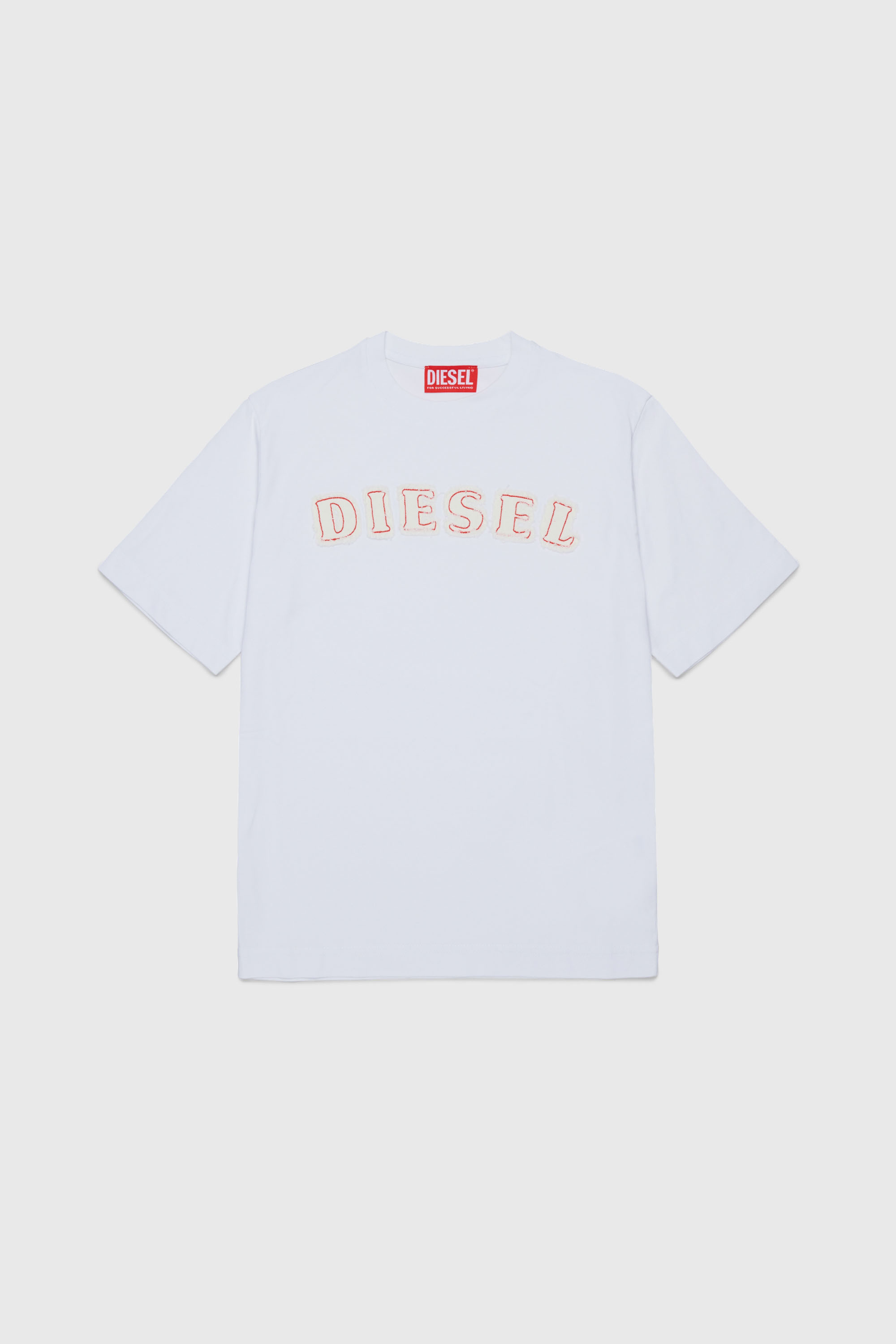 Diesel - TJEANS OVER, Camiseta de algod&oacute;n con logo efecto deshilachado Hombre in Blanco - 1