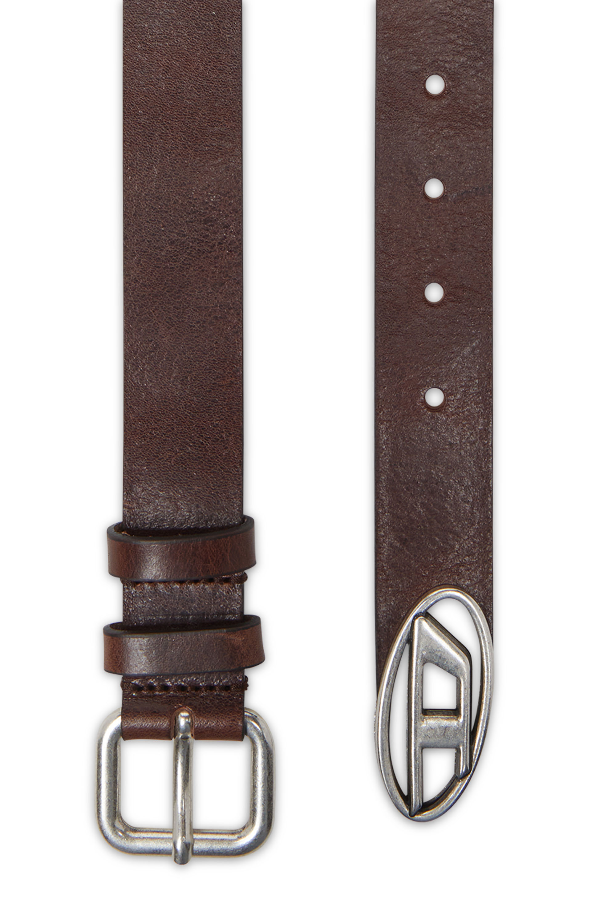 Diesel - B-INLAY, Cinturón 2.9 cm de cuero con logotipo oval D Unisex in Marrón - 1