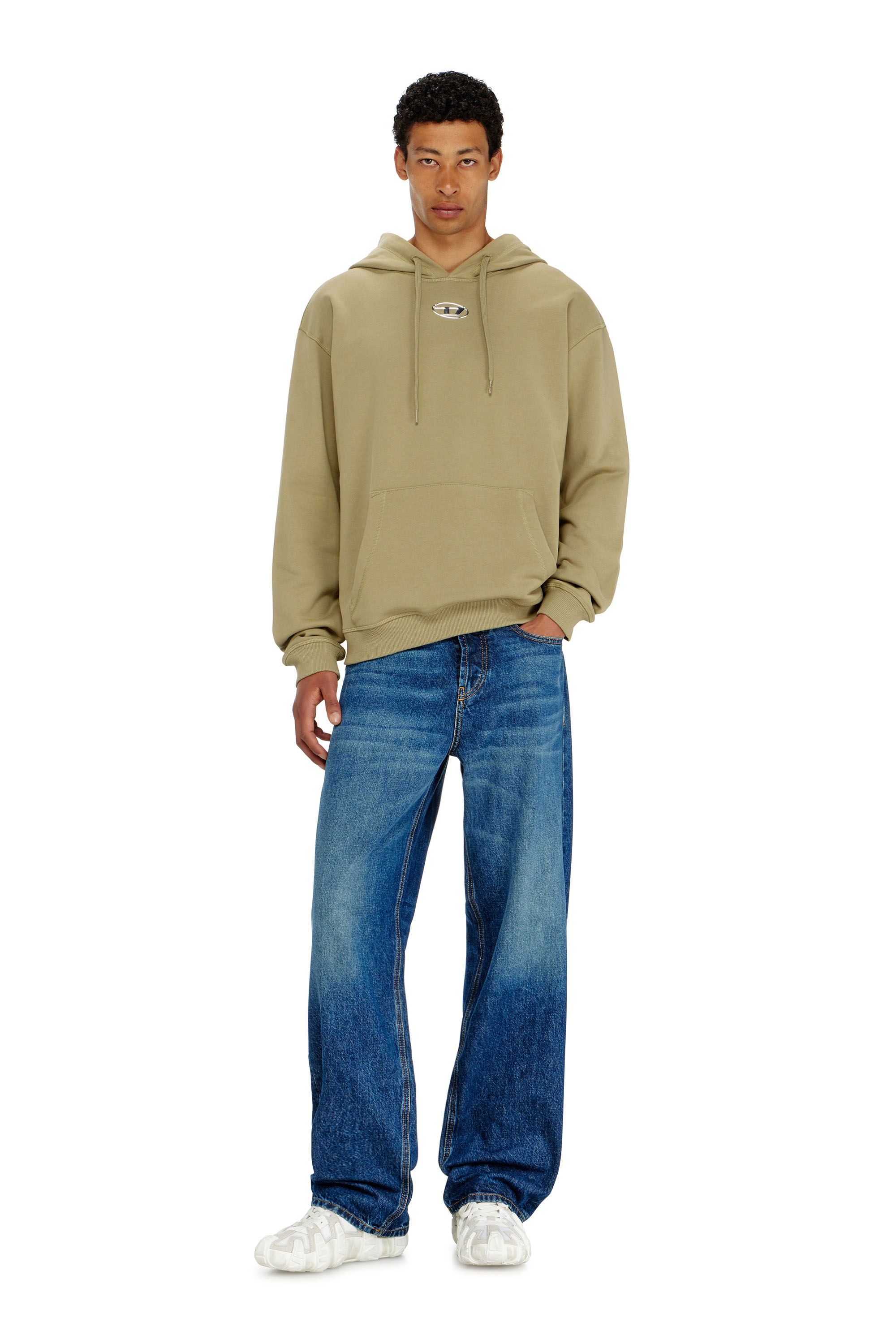 Diesel - S-NORM-HOOD-IOD, Sudadera con capucha de algod&oacute;n con Oval D met&aacute;lico. Hombre in Verde - 2