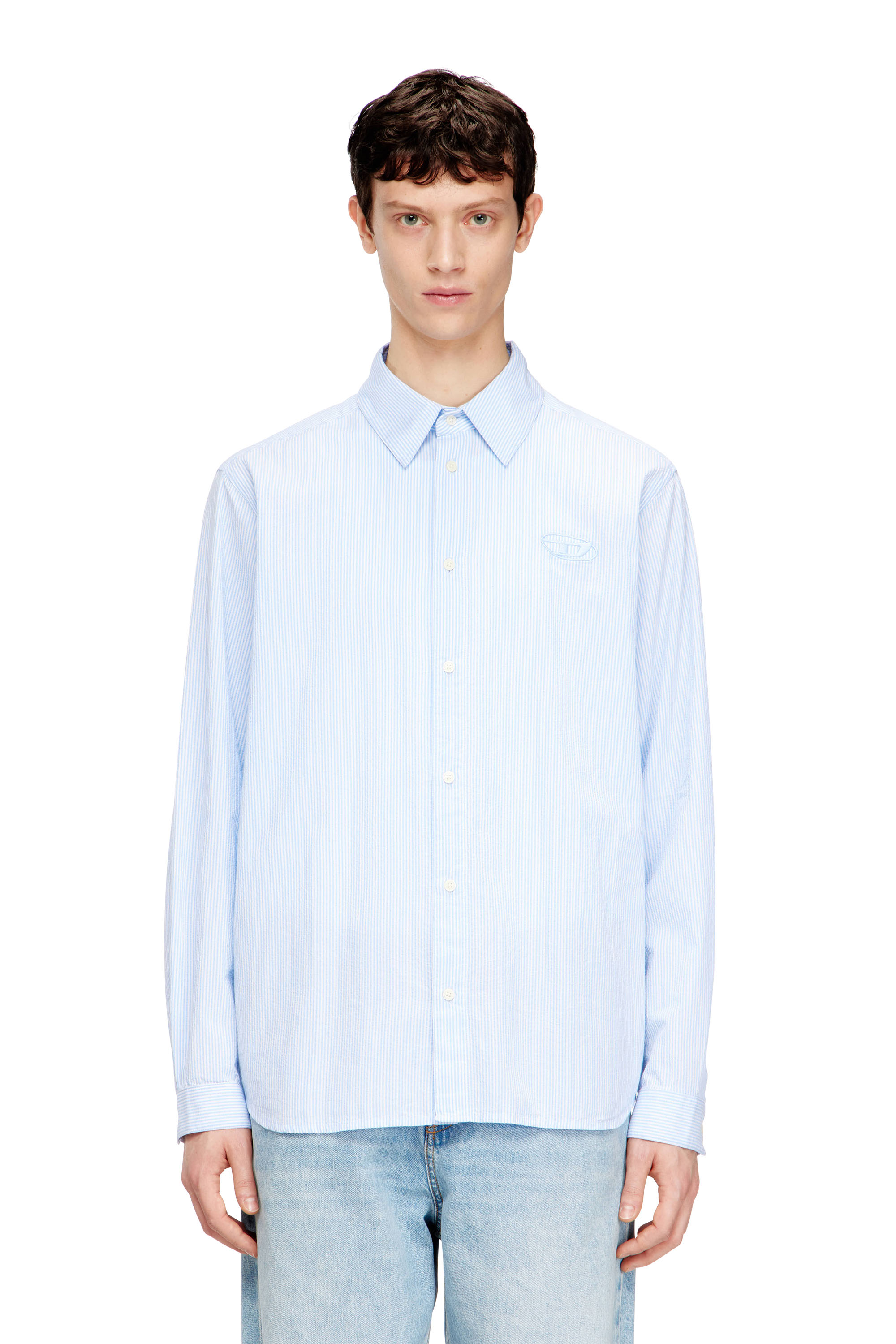 Diesel - S-SIMPLY-BKBZ, Camisa a rayas en algod&oacute;n arrugado Hombre in Multicolor - 1