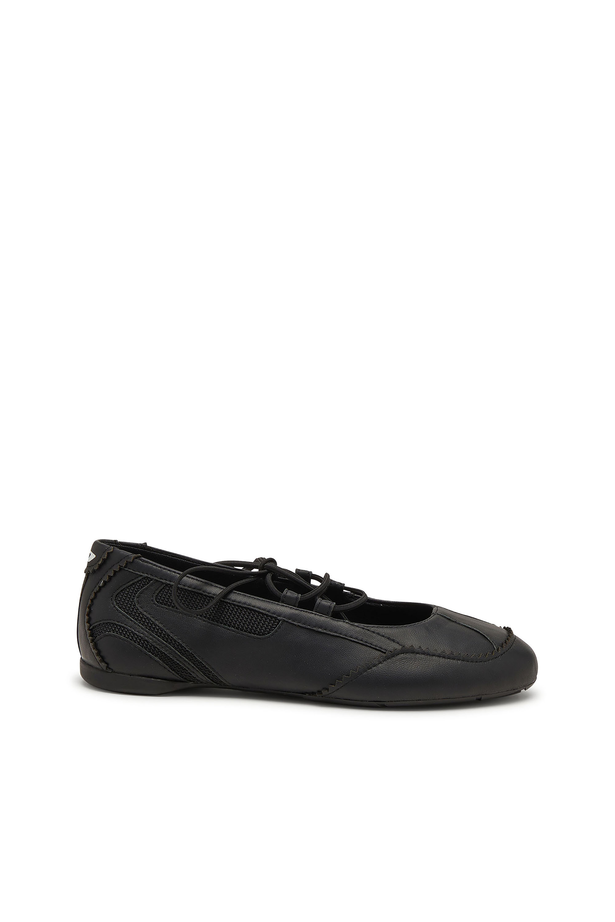 Diesel - D-MILE BALLERINA LACE UP W, D-Mile-Bailarinas con cordones de cuero y malla Mujer in Negro - 1