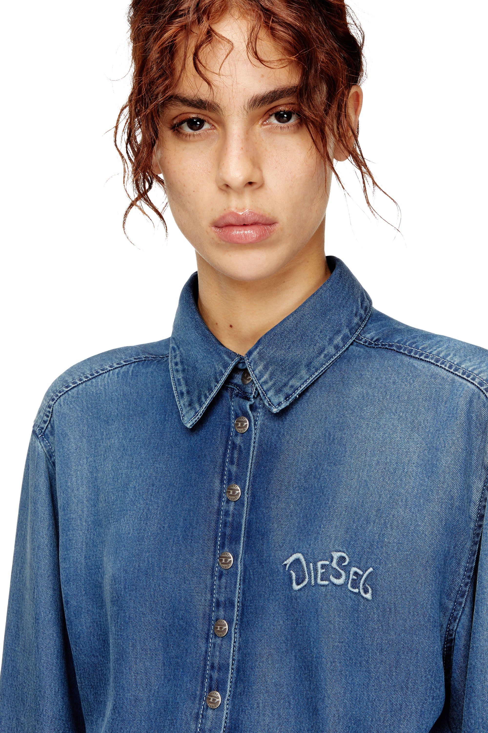 Diesel - DE-DREVIA-S, Vestido vaquero con bordado en la espalda Mujer in Azul marino - 4