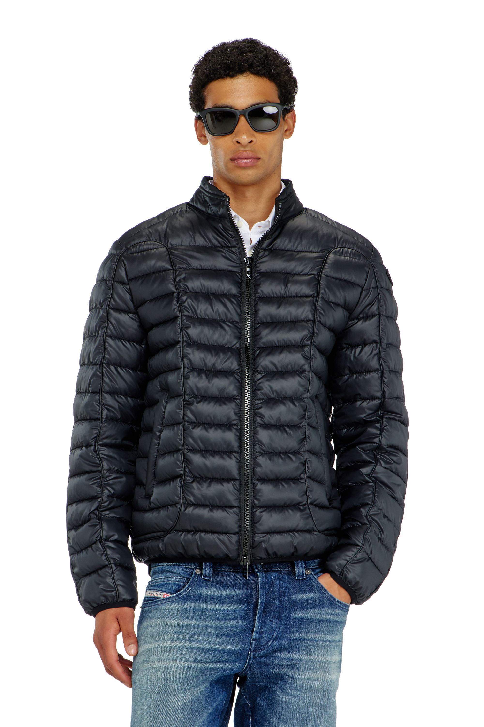 Diesel - W-PILOT-WRD, Chaqueta acolchada estilo biker con ribetes a tono Hombre in Negro - 1