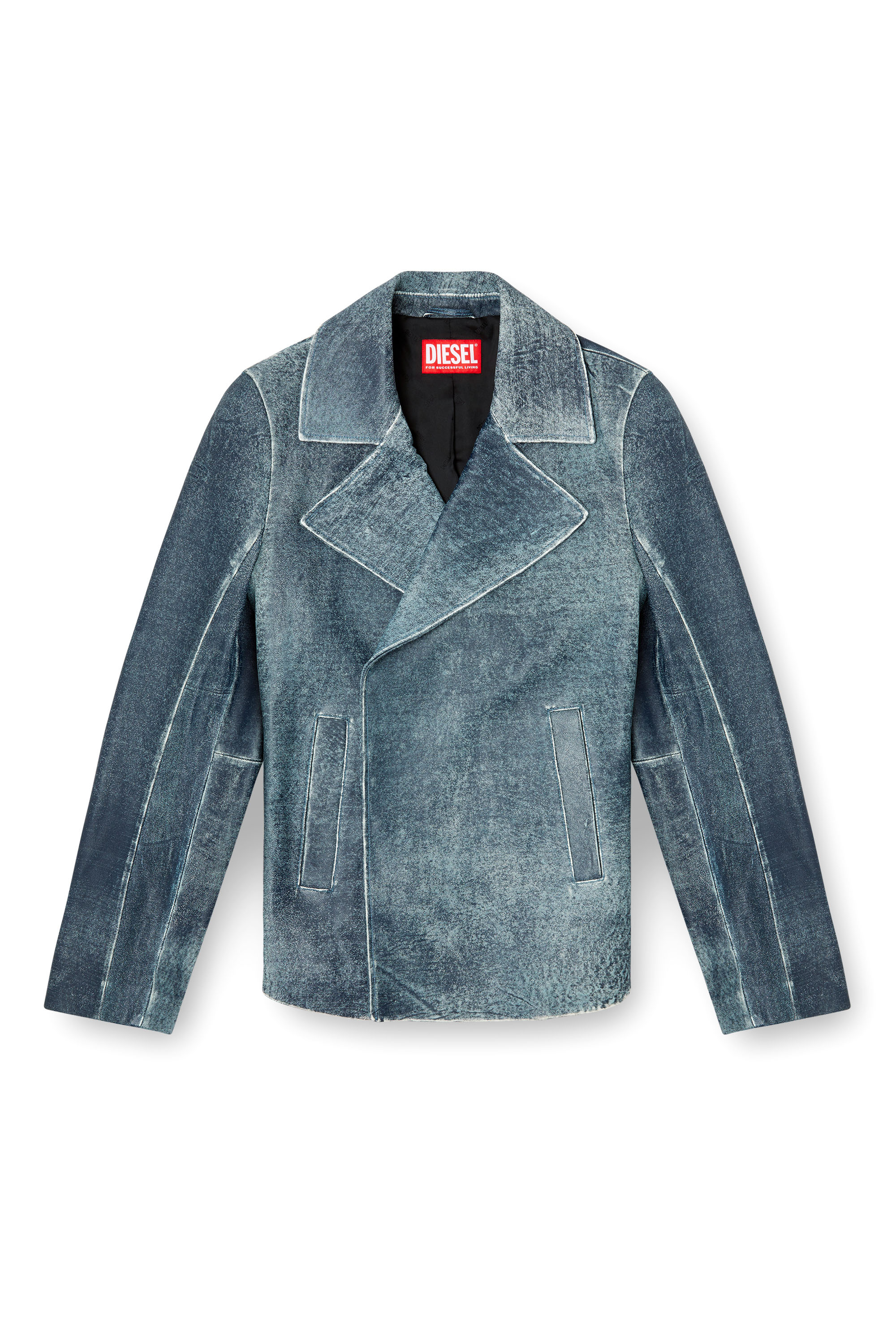 Diesel - L-WERNER, Chaqueta de cuero tratado tipo denim Hombre in Azul marino - 3