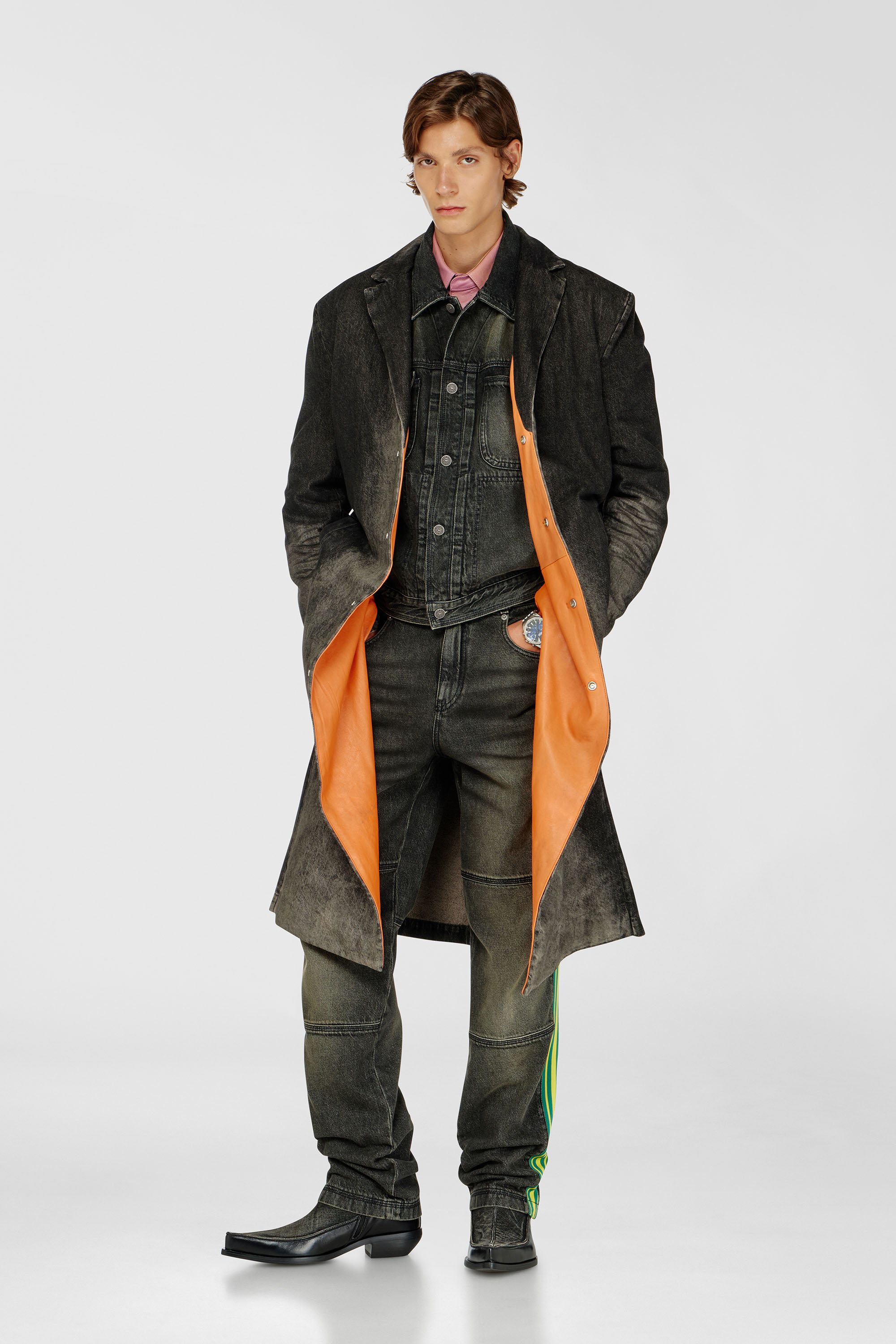 Diesel - D-IANCH-FSJ, Abrigo largo de denim con efecto desgastado Unisex in Negro - 3