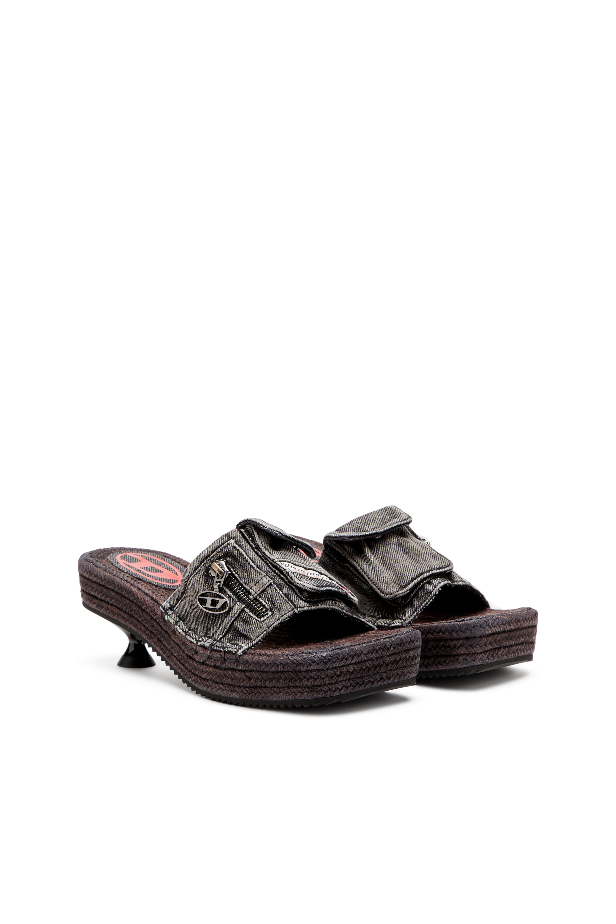 Diesel - D-IBIZA 40 PCK, D-Ibiza-Mocasines de esparto con plataforma y tacón en denim Mujer in Negro - 2