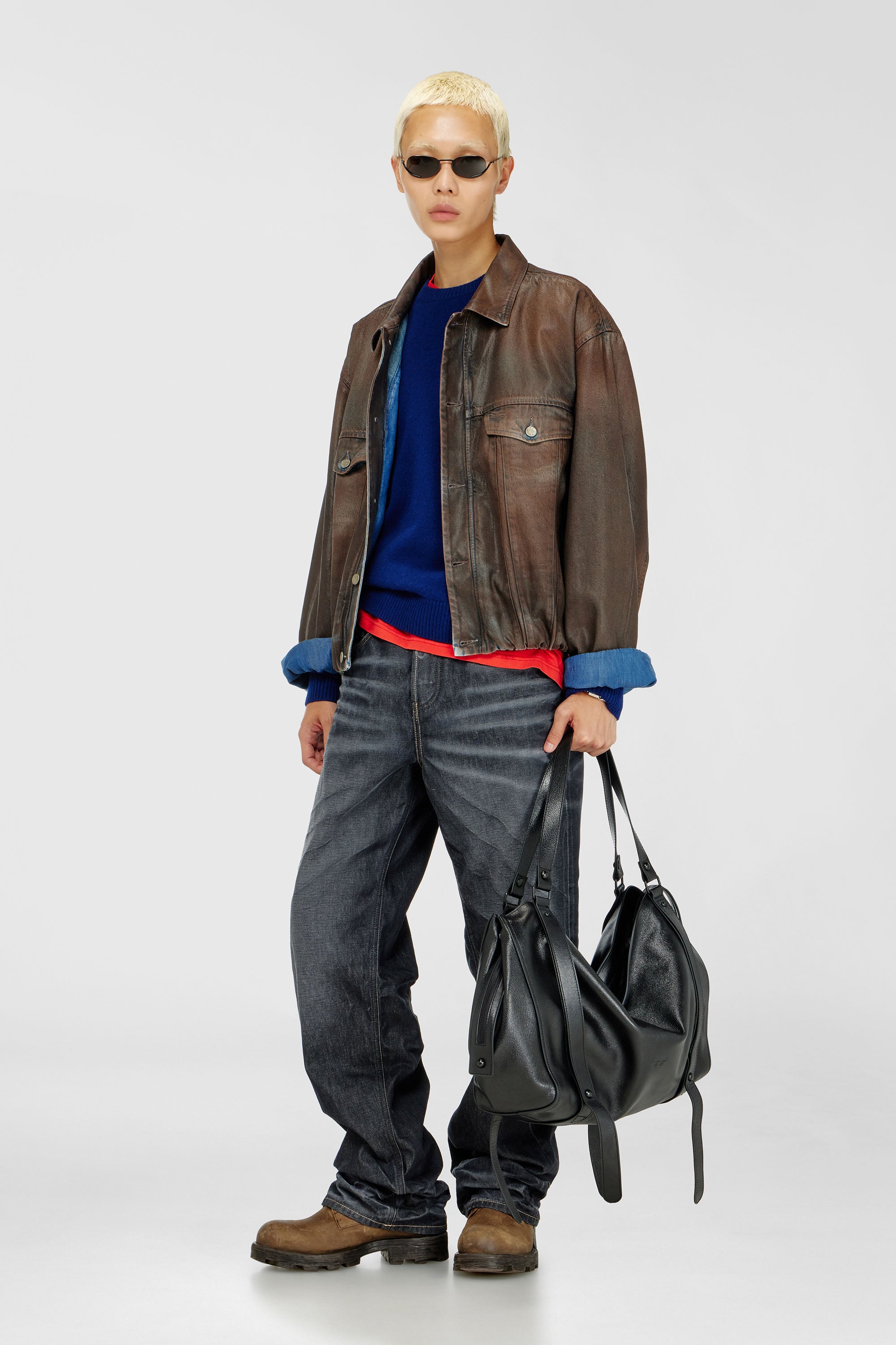 Diesel - D-MORVI-S, Unisex's Trucker jacket in coated denim in Brown - 2