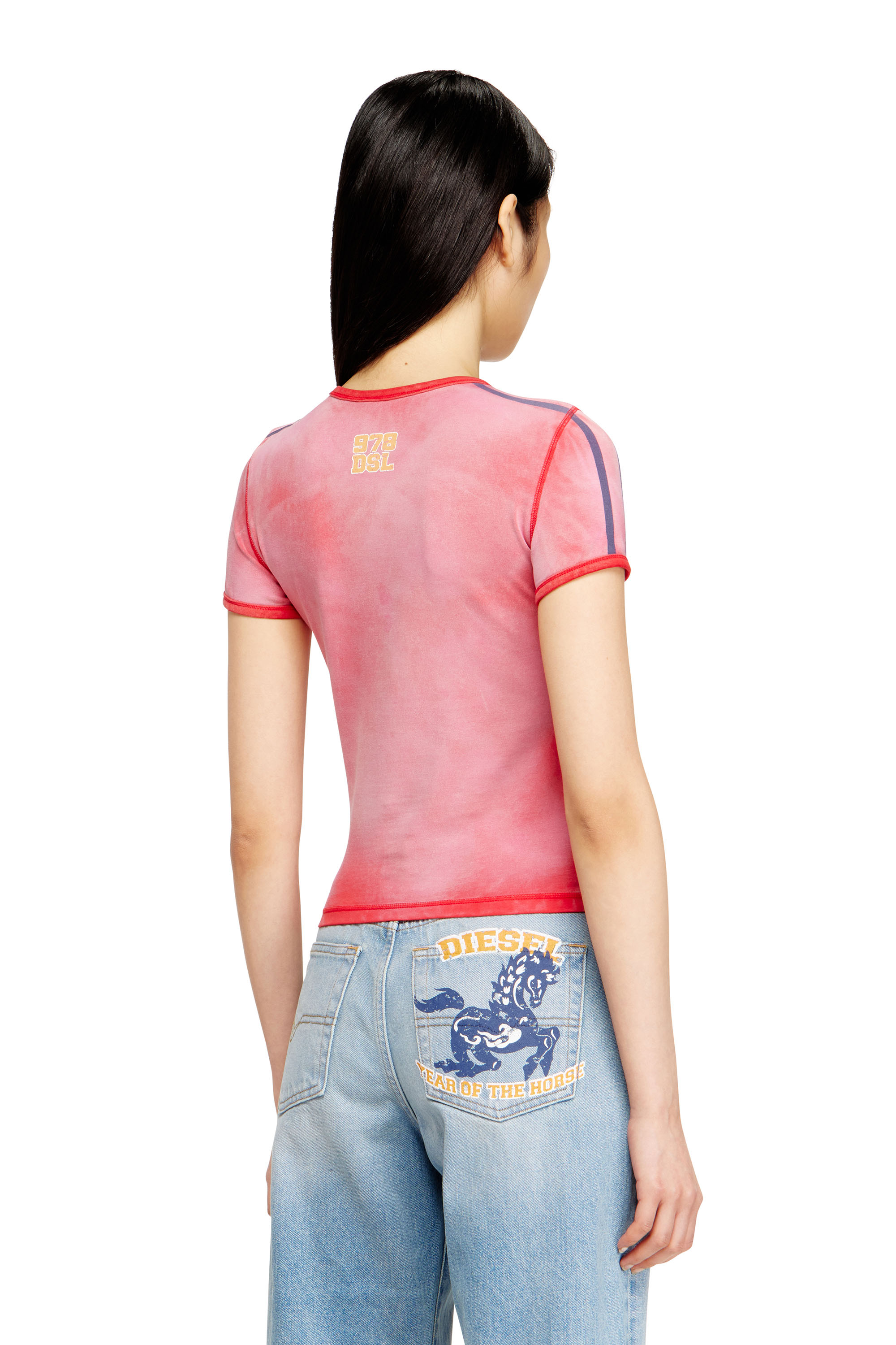 Diesel - CL-T-UNCUTIE-HORSE, Camiseta el&aacute;stica de algod&oacute;n con estampado gr&aacute;fico de caballo Mujer in Rojo - 4