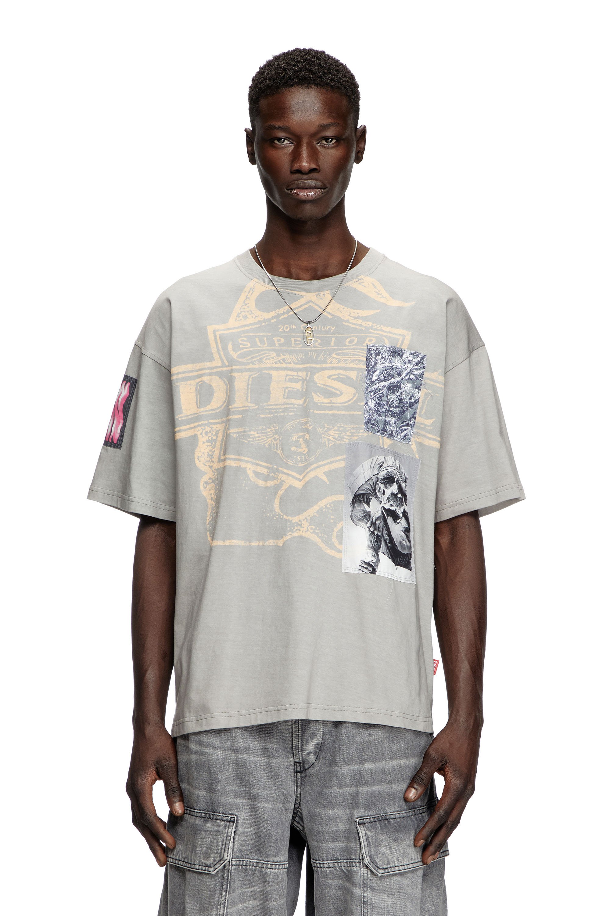 Diesel - T-BOXT-SLITS-R8, Camiseta con detalles de parche Hombre in Gris - 1