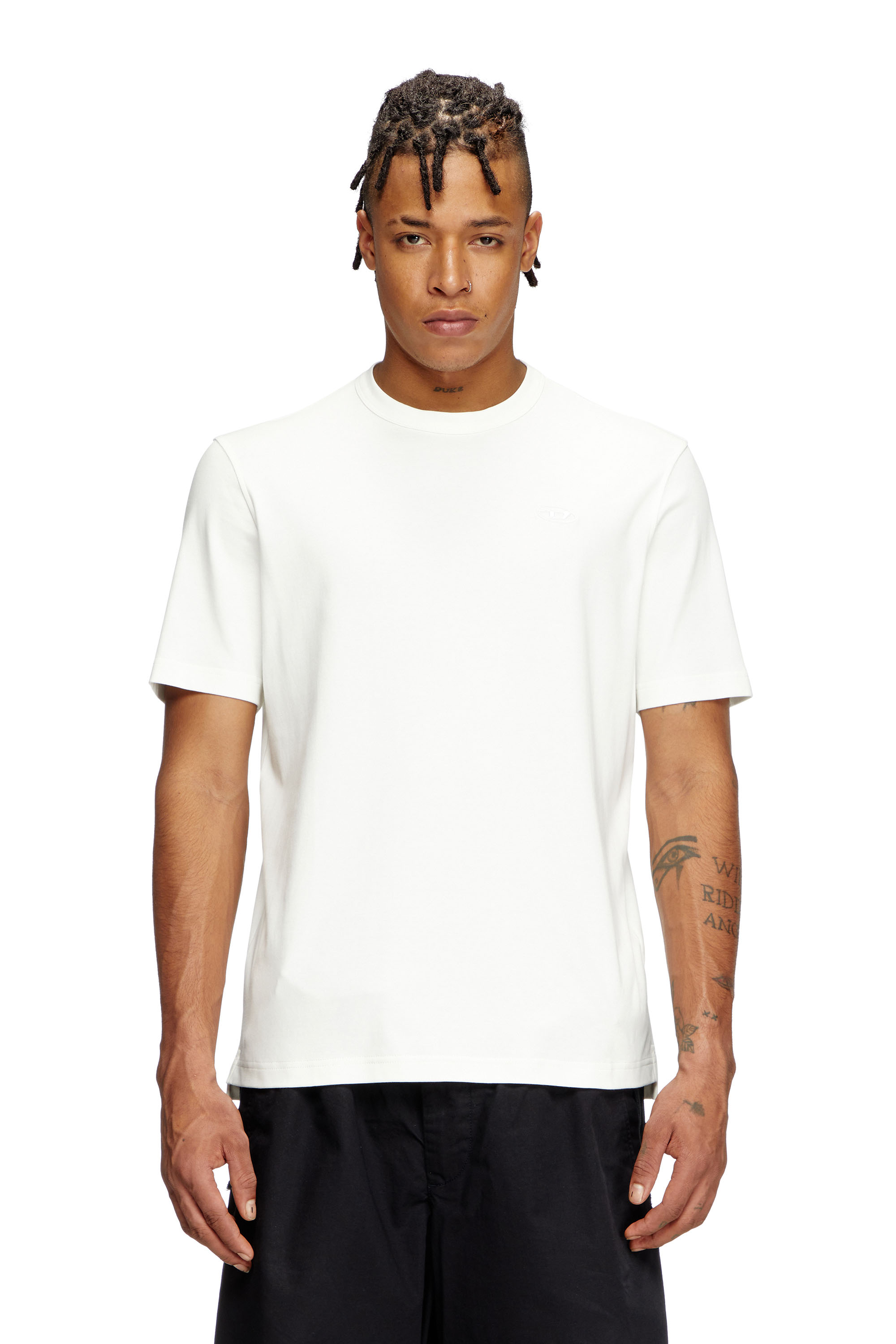 Diesel - T-ADJUST-SLITS-R17, T-shirt with tonal logo embroidery Hombre in Blanco - 1