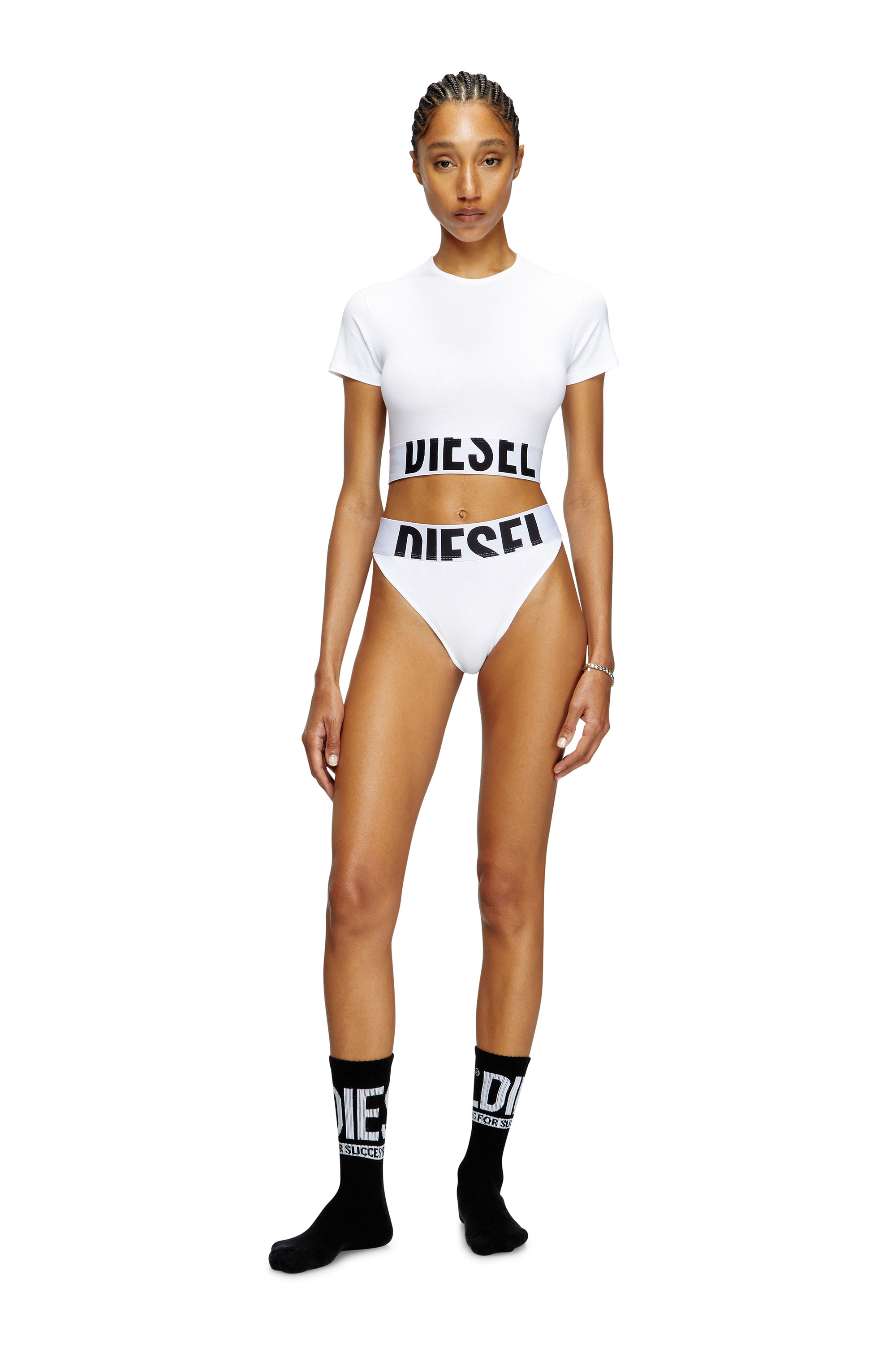 Diesel - UFTEE-SPORT-CROPPED-T-SHIRT, Top deportivo recortado con banda con el logotipo Mujer in Blanco - 2