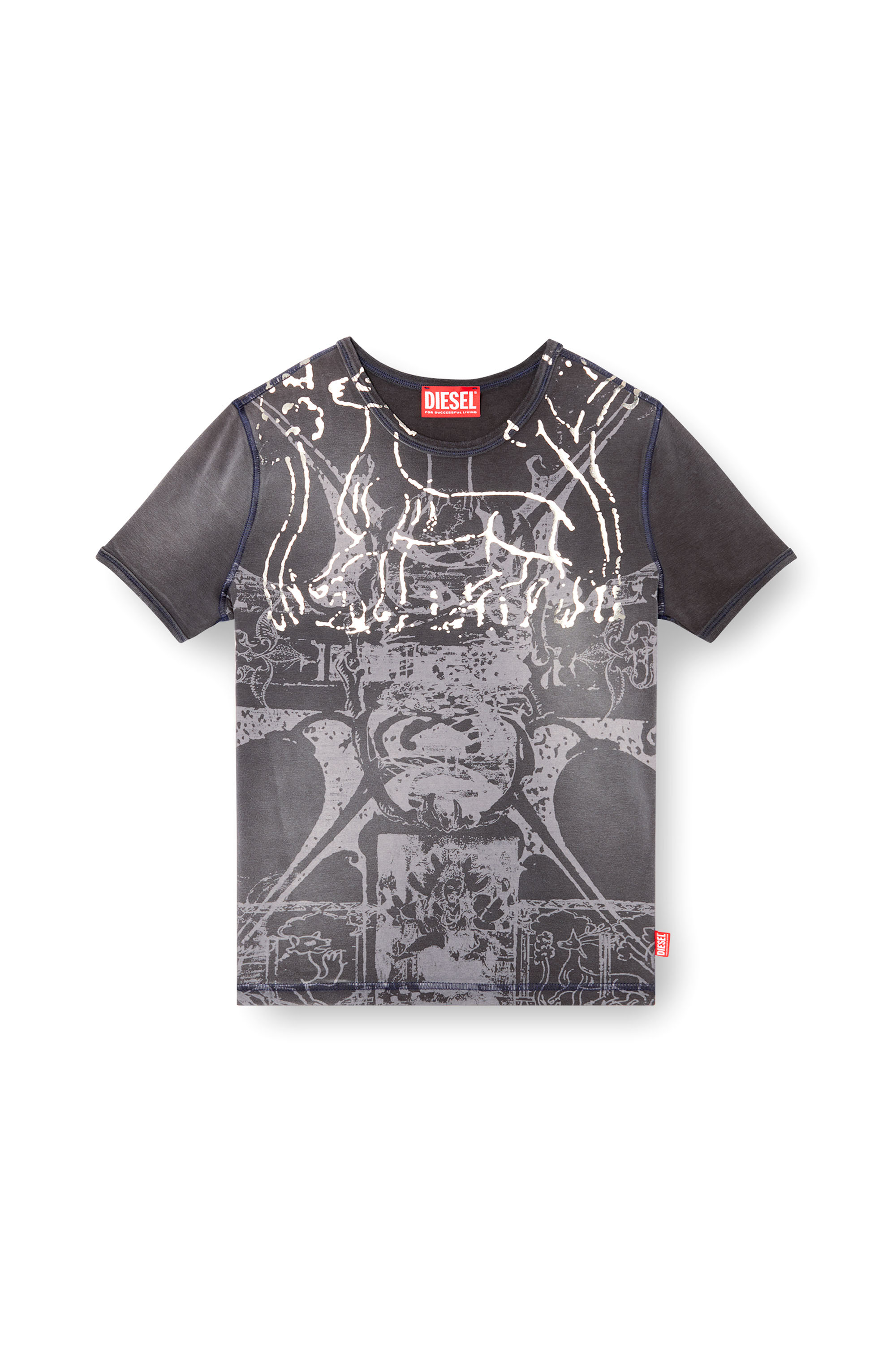 Diesel - T-UNCUTIES-LONG-R6, Camiseta con estampado de lámina Mujer in Negro - 2