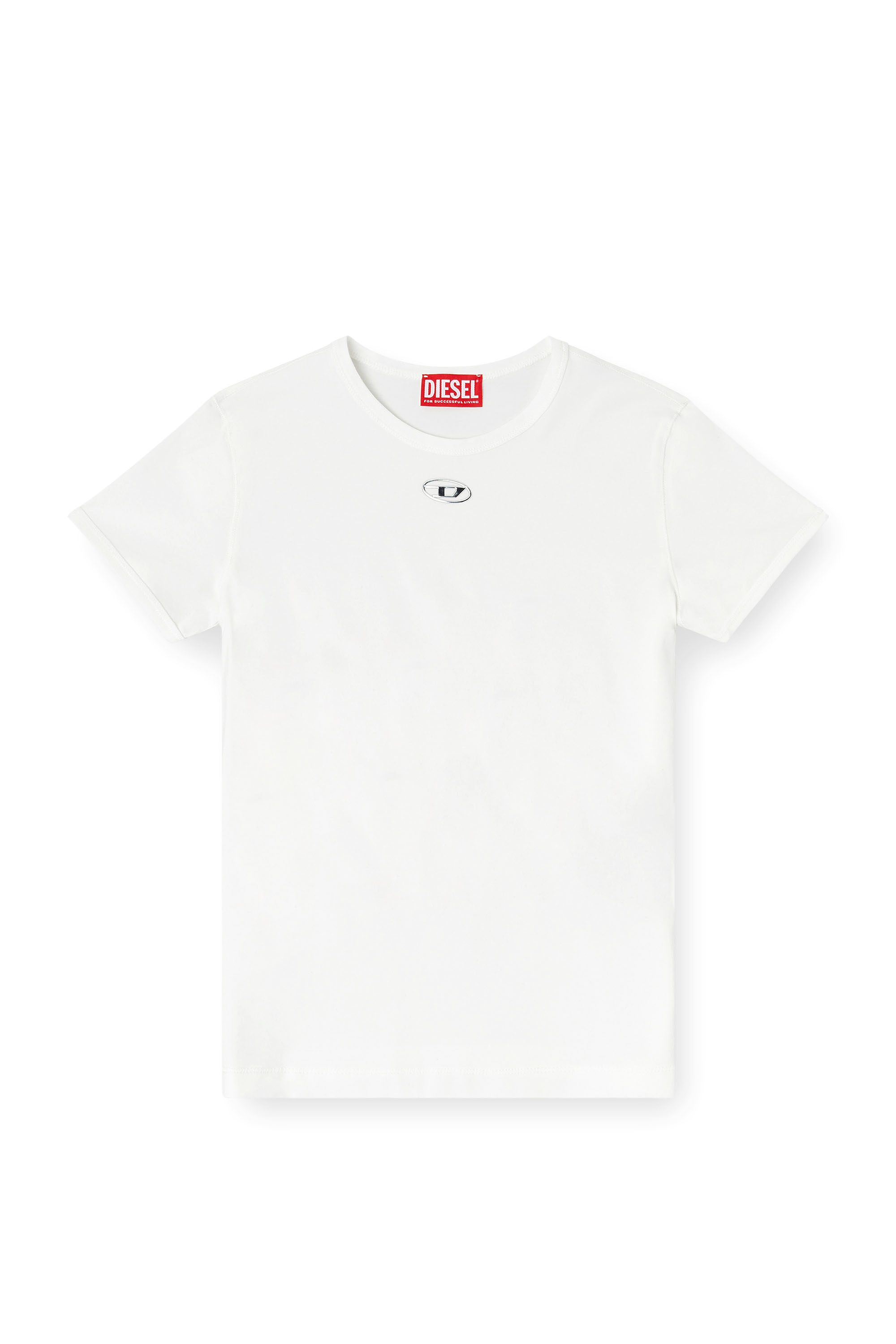 Diesel - T-UNCUTIESLONG-OD, Camiseta slim-fit con Oval D met&aacute;lico Mujer in Blanco - 2