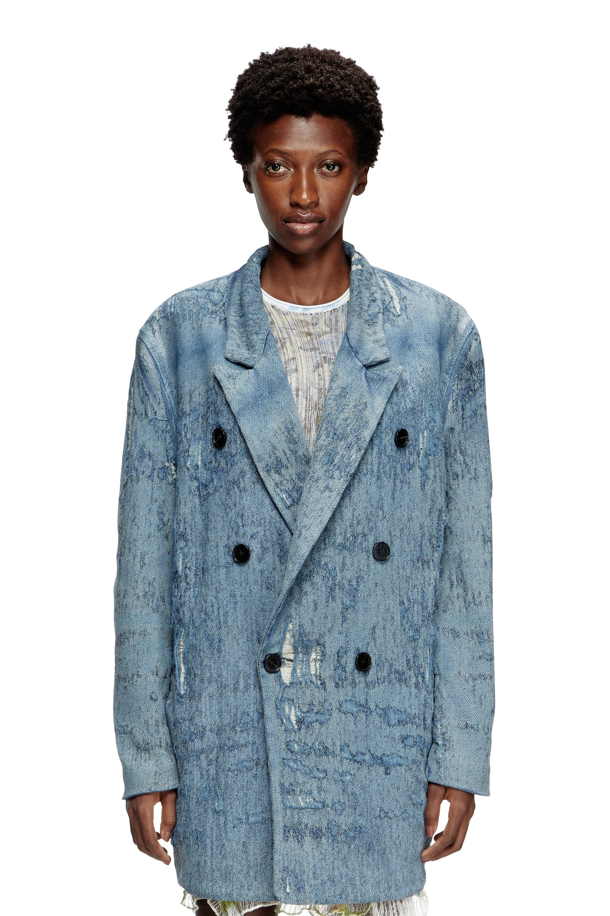 Diesel - D-PEKKA-FSG2, Blazer en denim jacquard ultradestruido Unisex in Azul marino - 6