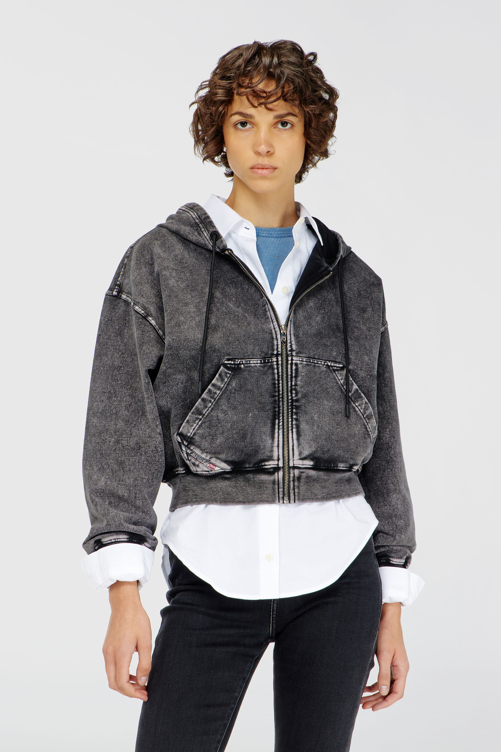 Diesel - F-ELYCY-AA2, Sudadera con efecto denim Mujer in Gris - 1