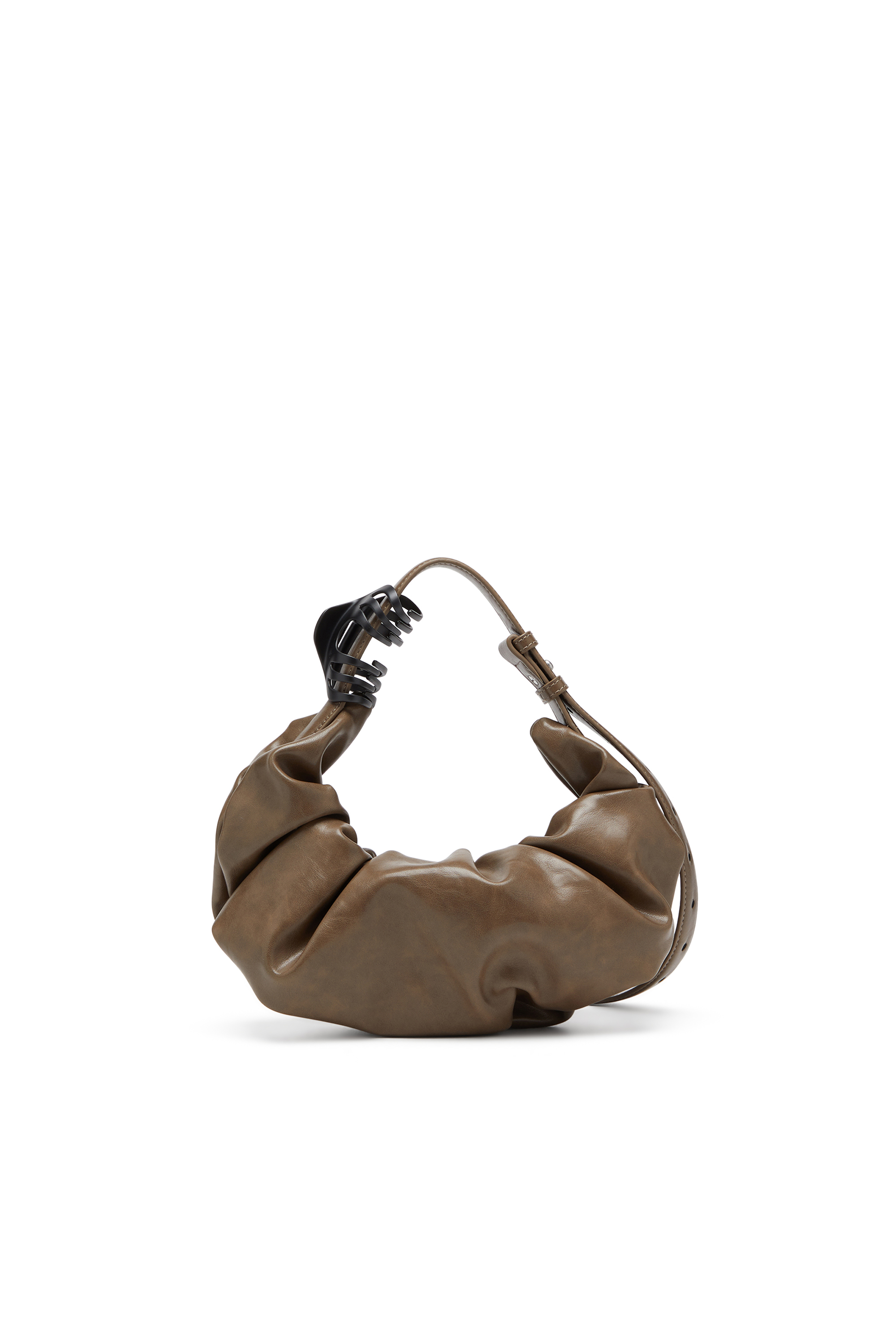 Diesel - GRAB-D HOBO S, Bolso hobo pequeño fruncido en PU brillante Mujer in Marrón - 3