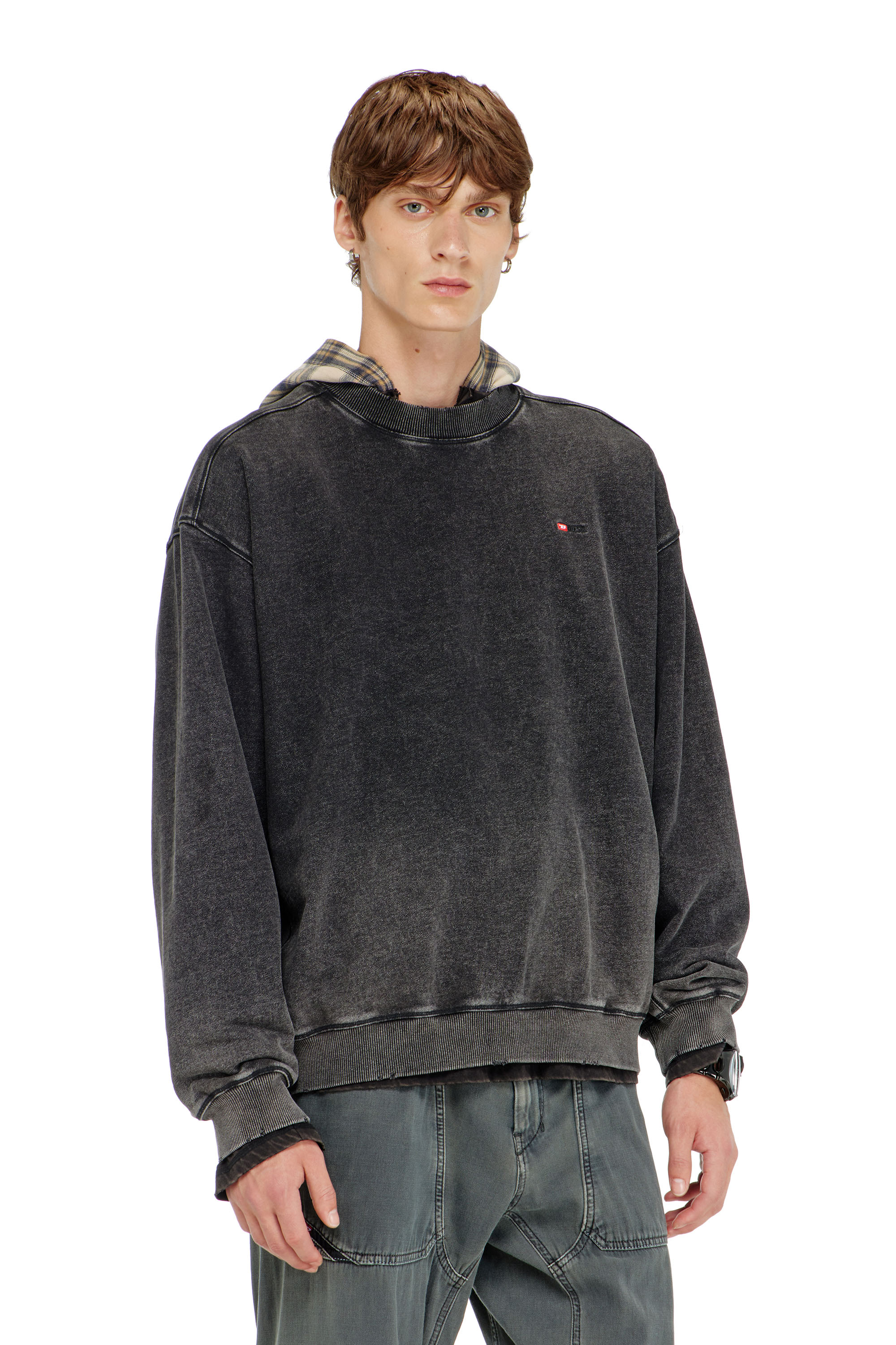 Diesel - S-CROX, Sudadera de algod&oacute;n con efecto desgastado Hombre in Gris - 3