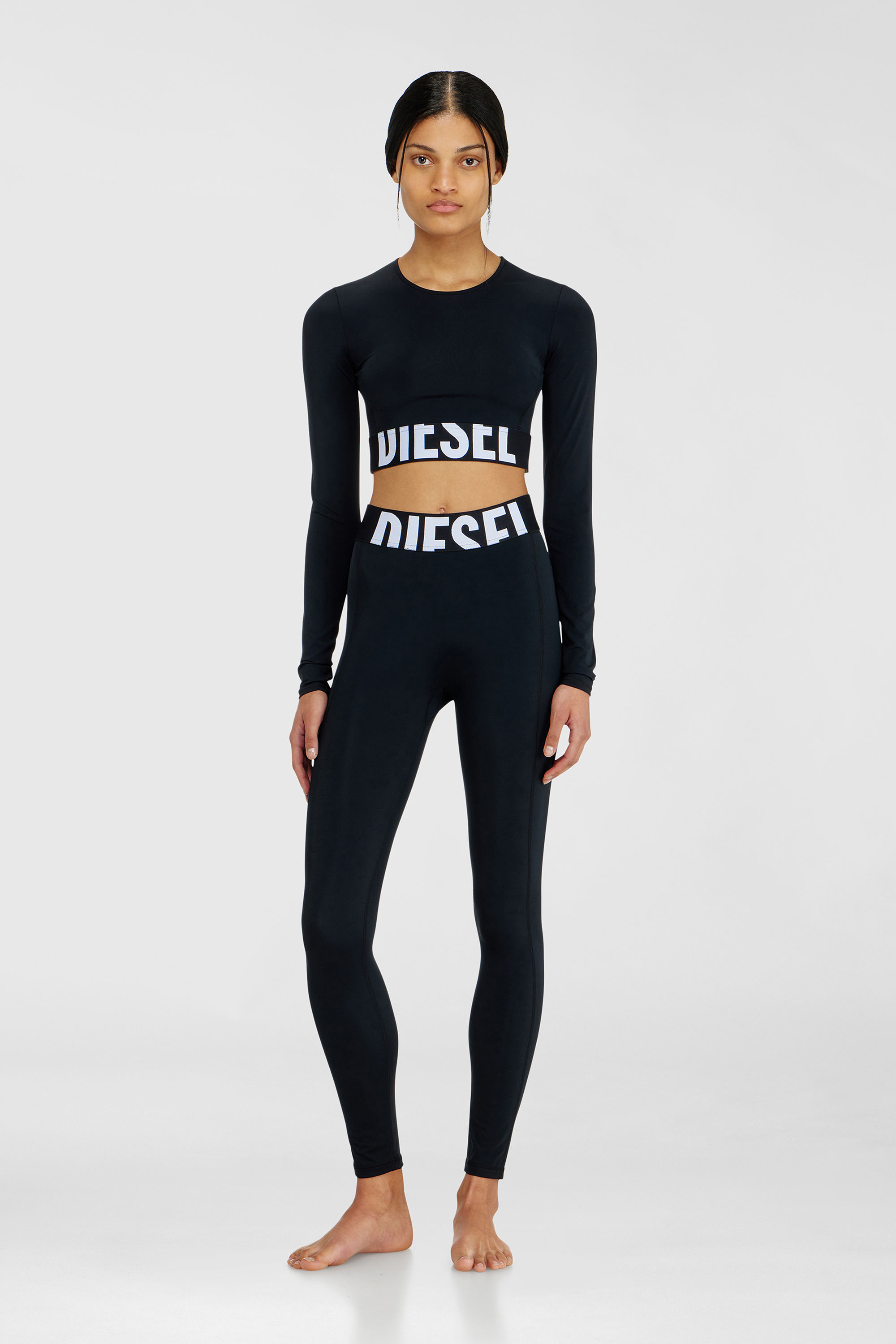 Diesel - ADELINE-D-POP, Woman's Microfibre leggings with cut-off logo in Black - 2