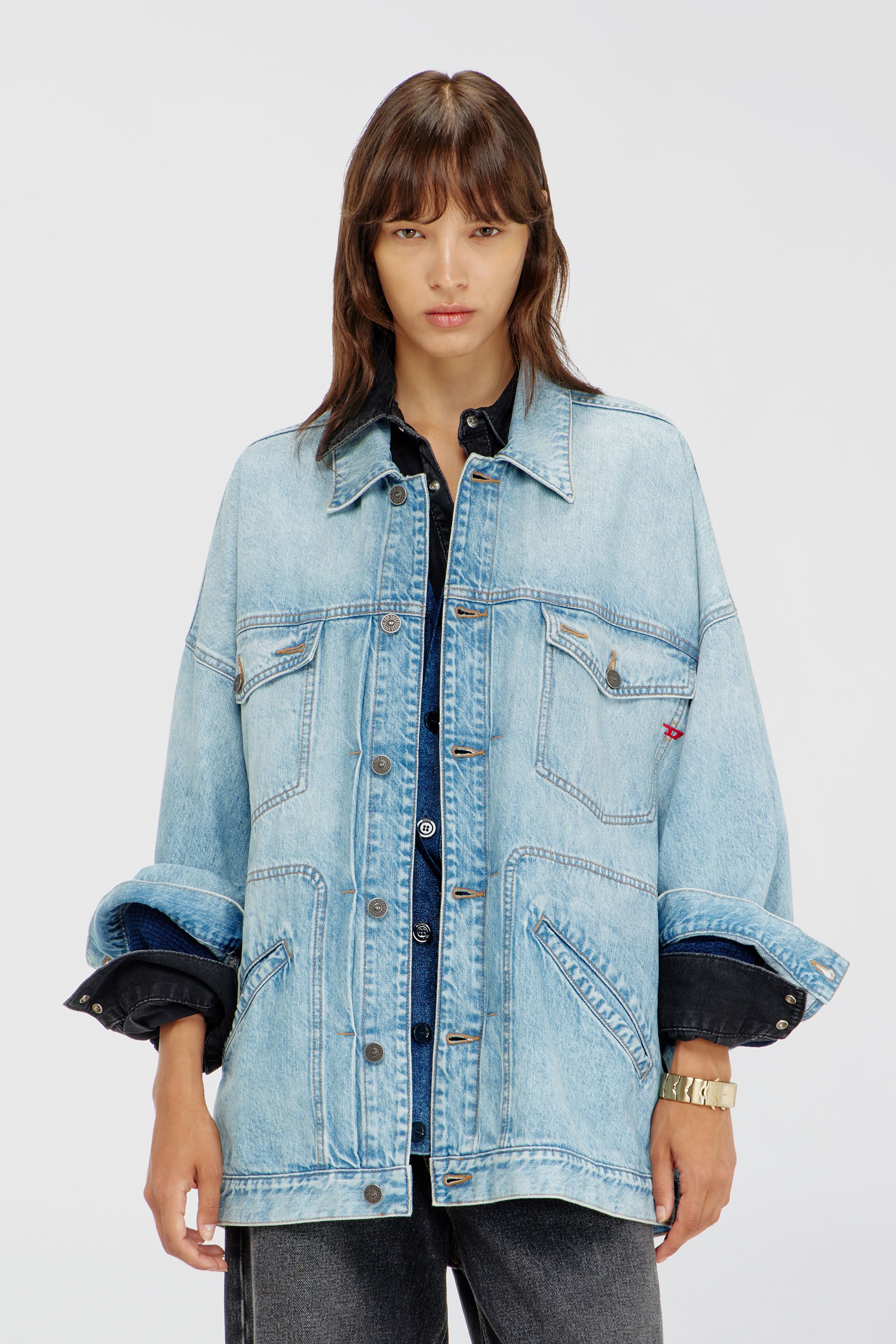 Diesel - DE-LIN, Chaqueta workwear denim oversized Mujer in Azul marino - 1