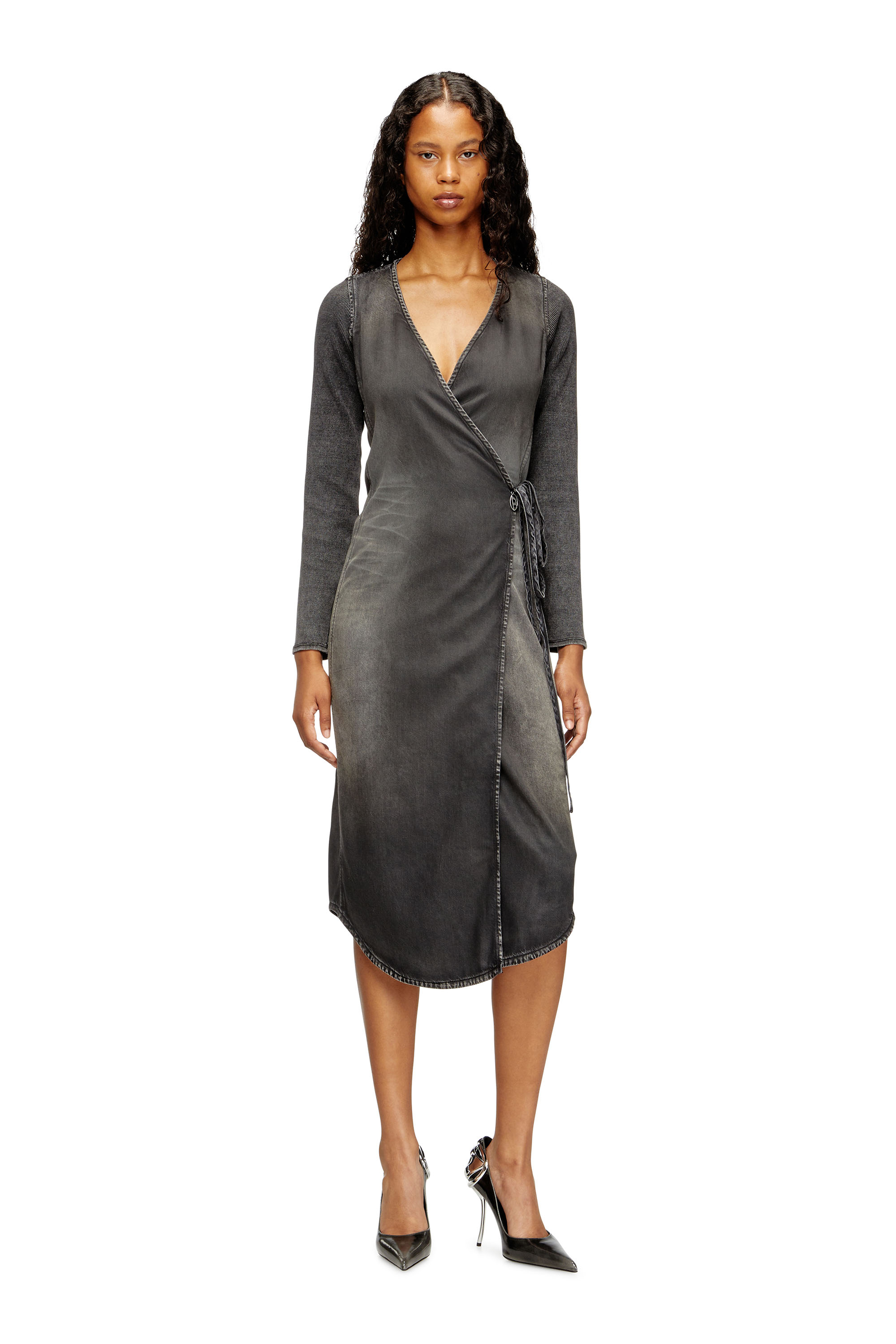 Diesel - DE-OLA-S, Vestido midi de mezclilla con escote en V Mujer in Negro - 2