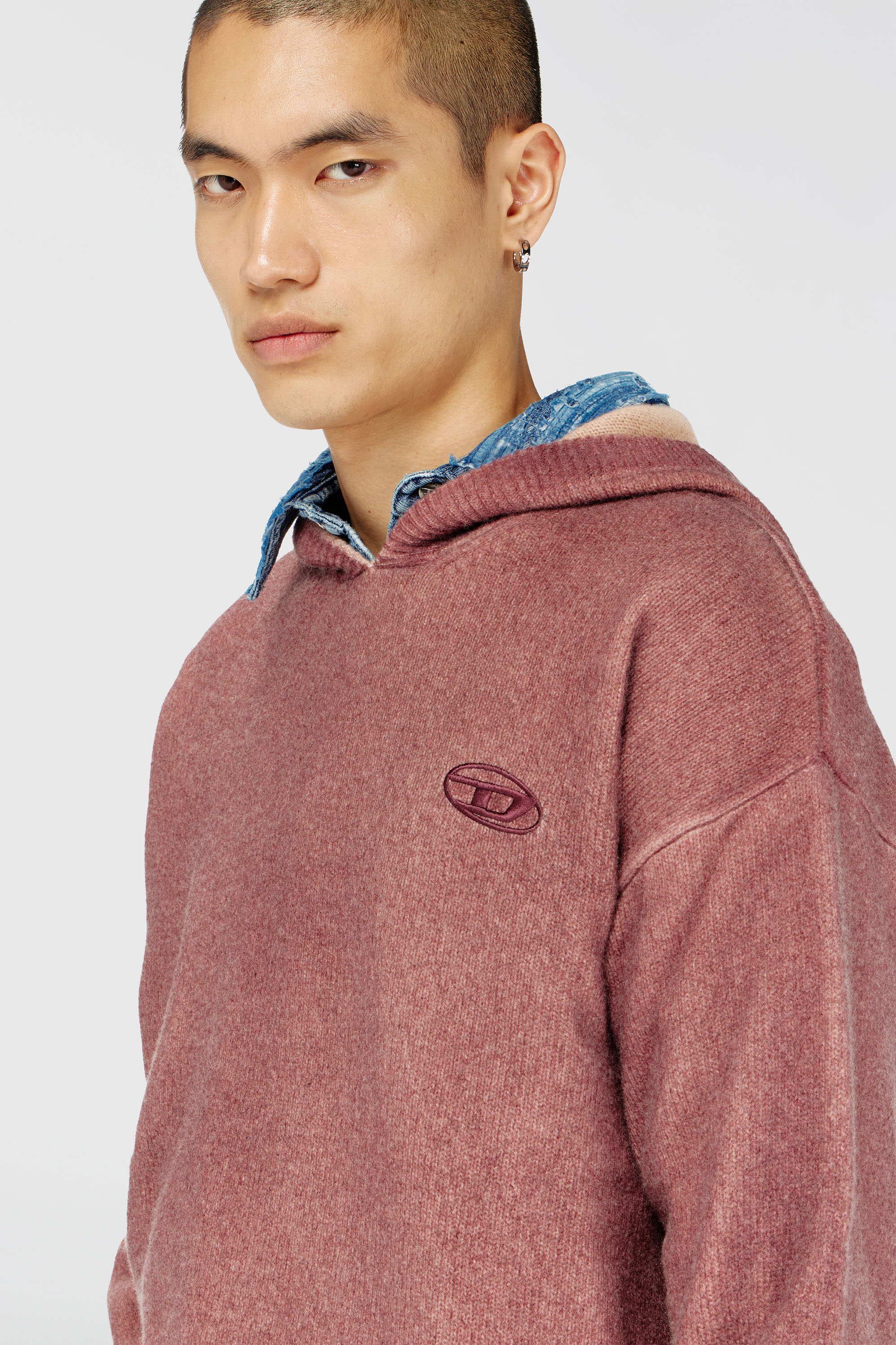 Diesel - K-PICKLED, Sudadera con capucha te&ntilde;ida doble en punto mezcla de lana Hombre in Rojo - 5