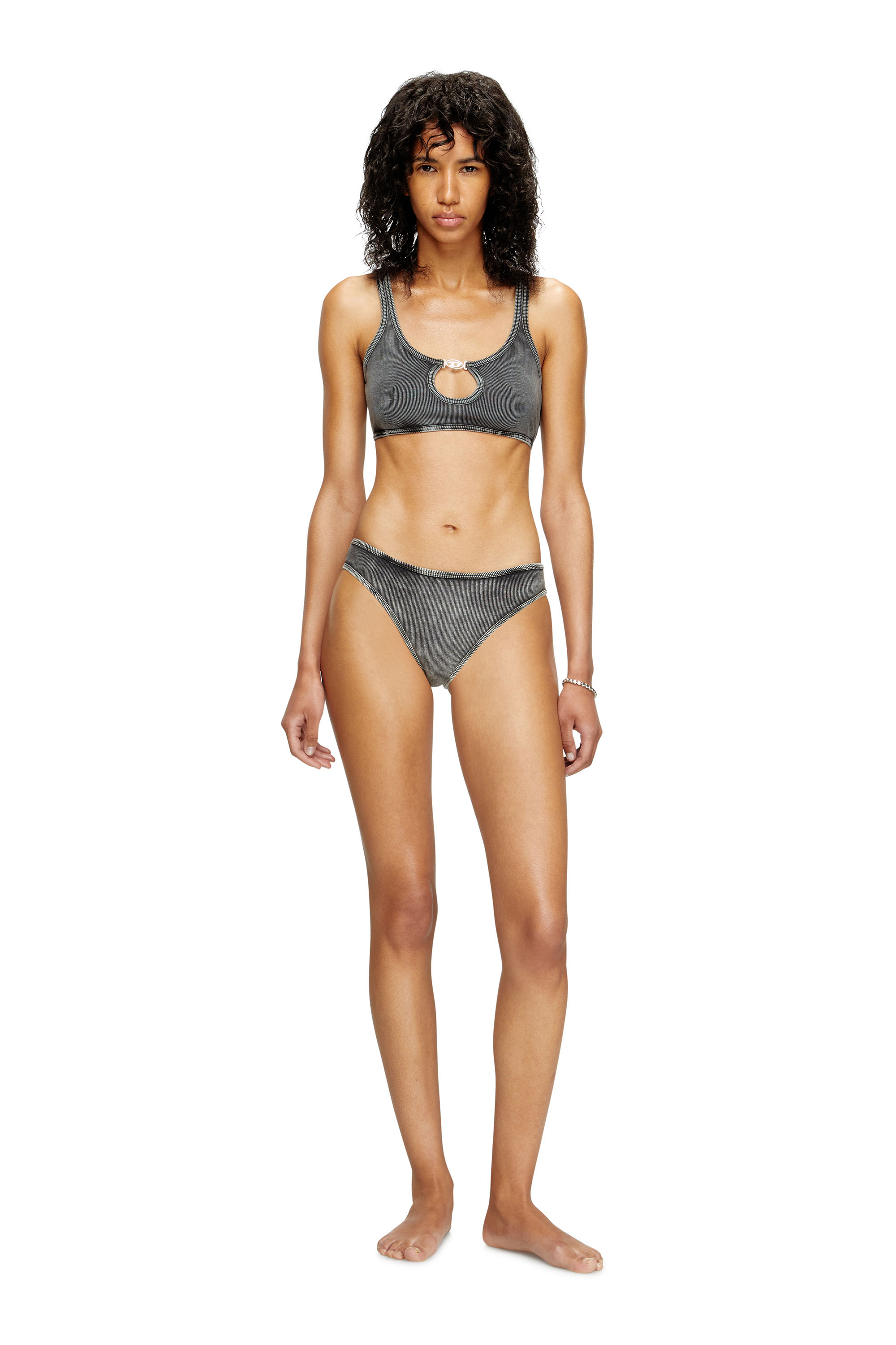Diesel - UFPN-D-OVAL-HIGH-WAISTED-BRIEF, Braguitas en canalé con placa Oval D Mujer in Negro - 1