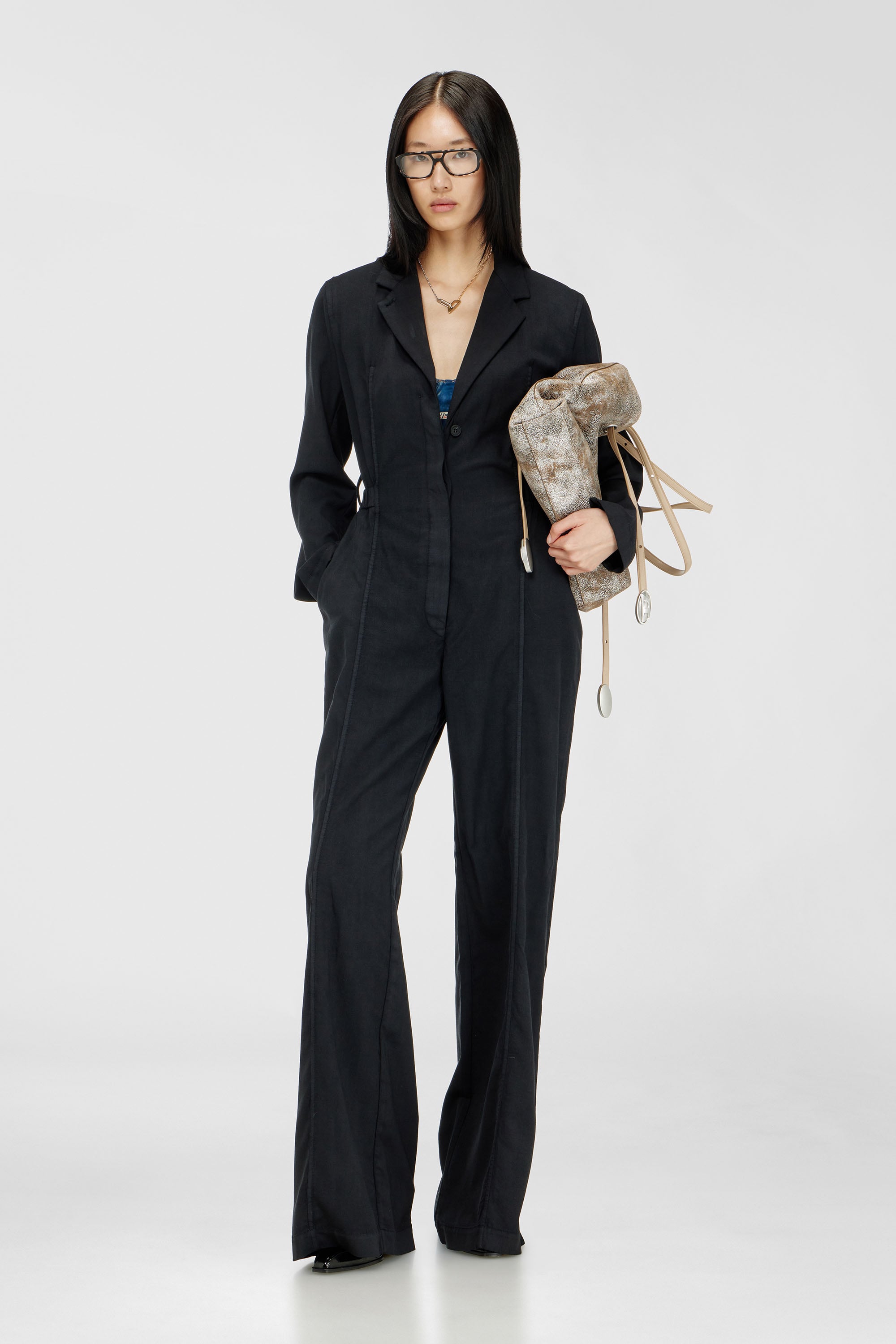 Diesel - J-AEL, Mono blazer con cintur&oacute;n en stretch wool Mujer in Negro - 2