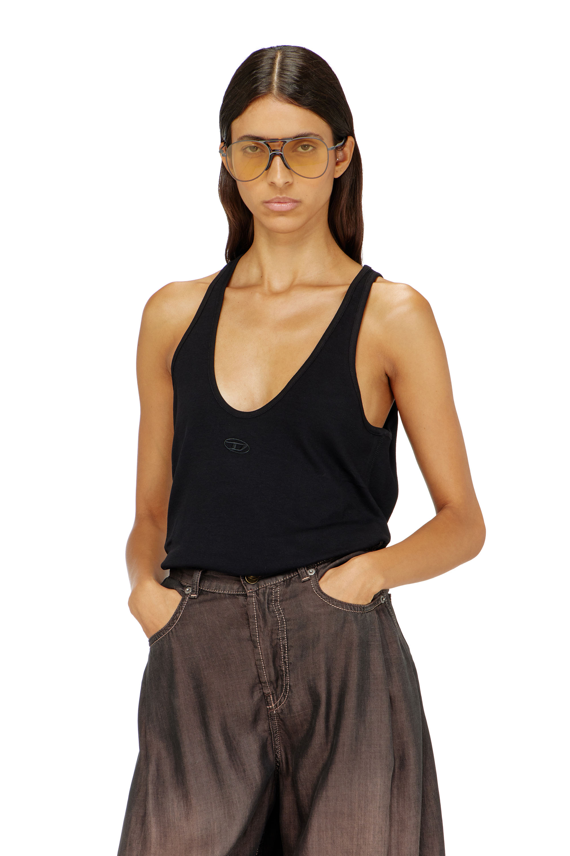 Diesel - T-IPSYA-LKDS, Camiseta con tirantes de canal&eacute; con Oval D Mujer in Negro - 1