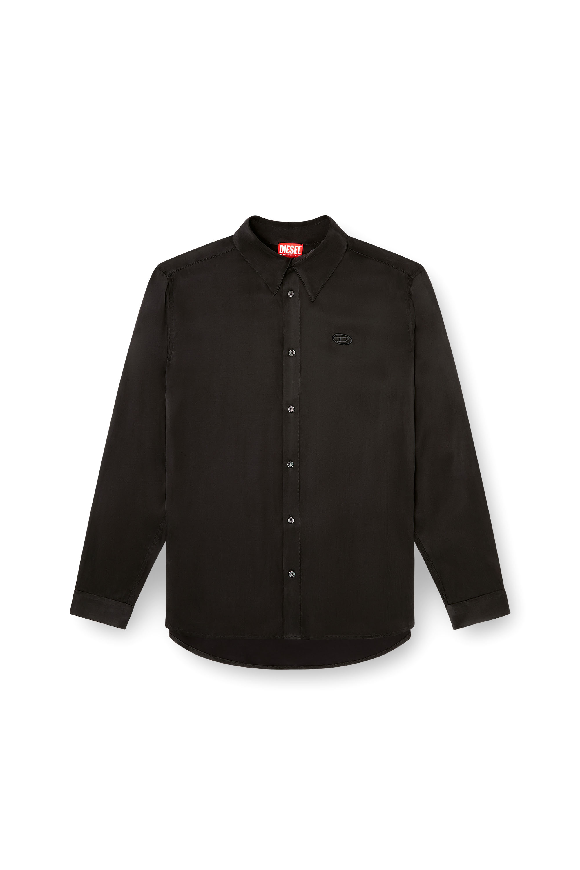 Diesel - S-SIMPLY-AJFU, Camisa de cupro con logo bordado Hombre in Negro - 3