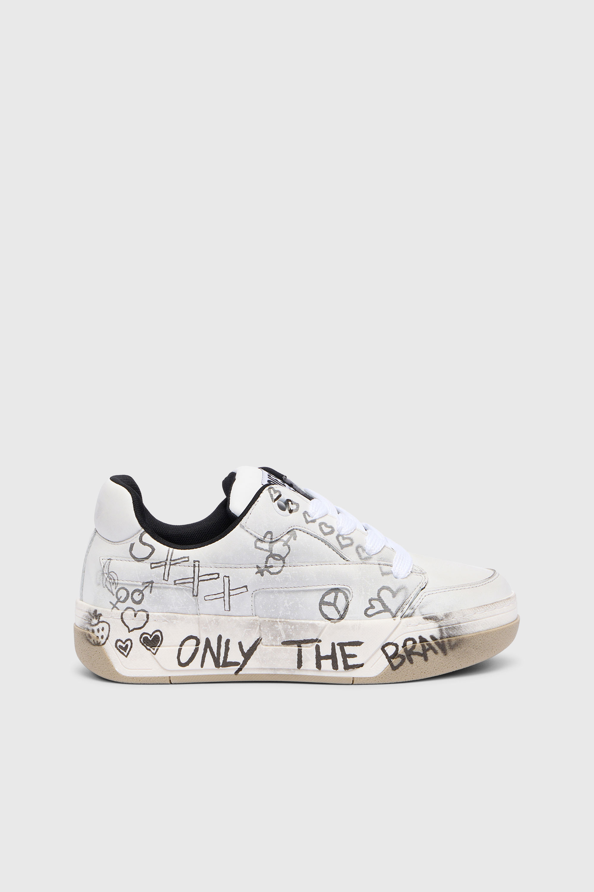 Diesel - S-D-OLLIE LOW W, D-Ollie-Zapatillas de cuero con estampado de grafiti Mujer in Blanco - 1