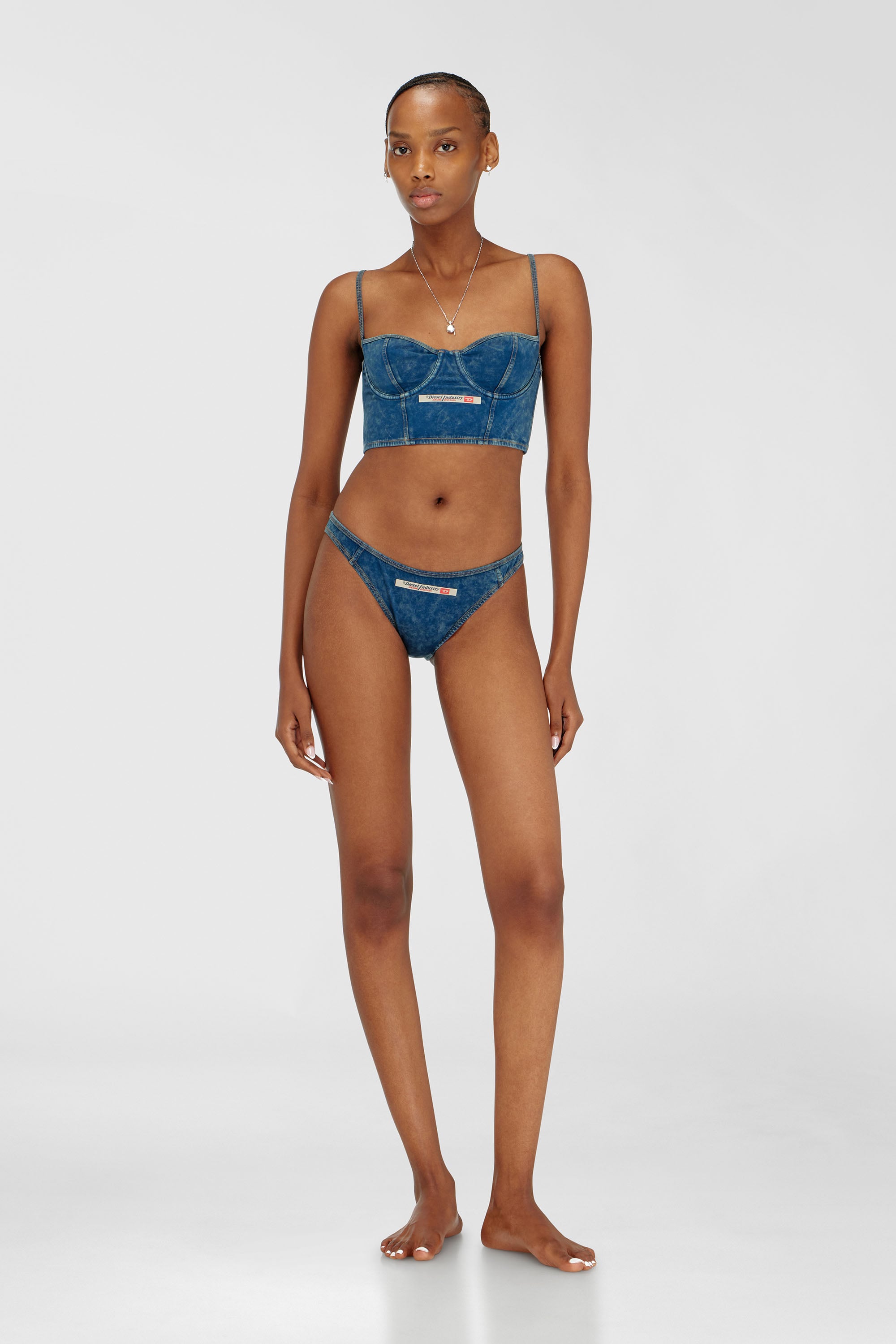 Diesel - SHEILA-DNM, Top bustier de algod&oacute;n efecto denim Mujer in Azul marino - 2