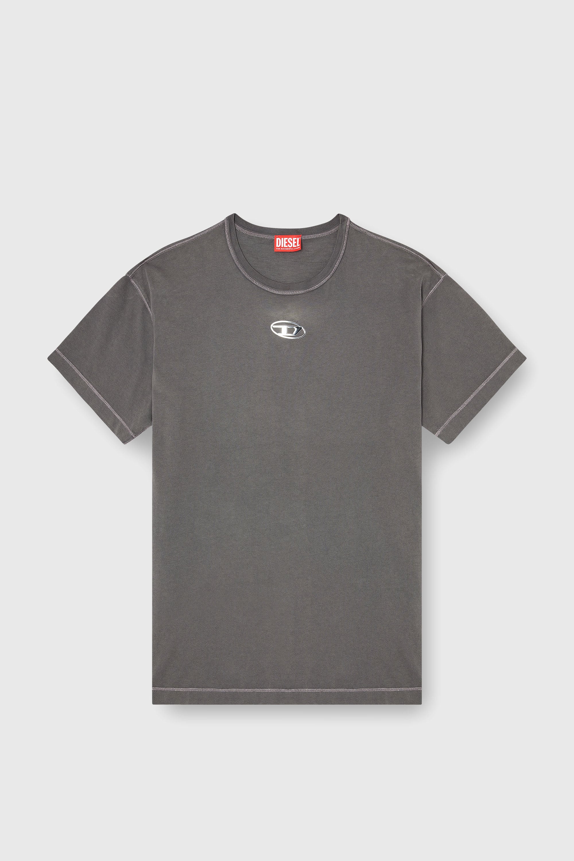 Diesel - T-NORM-IOD, Camiseta ligera de algod&oacute;n con logotipo Oval D met&aacute;lico Hombre in Gris - 2