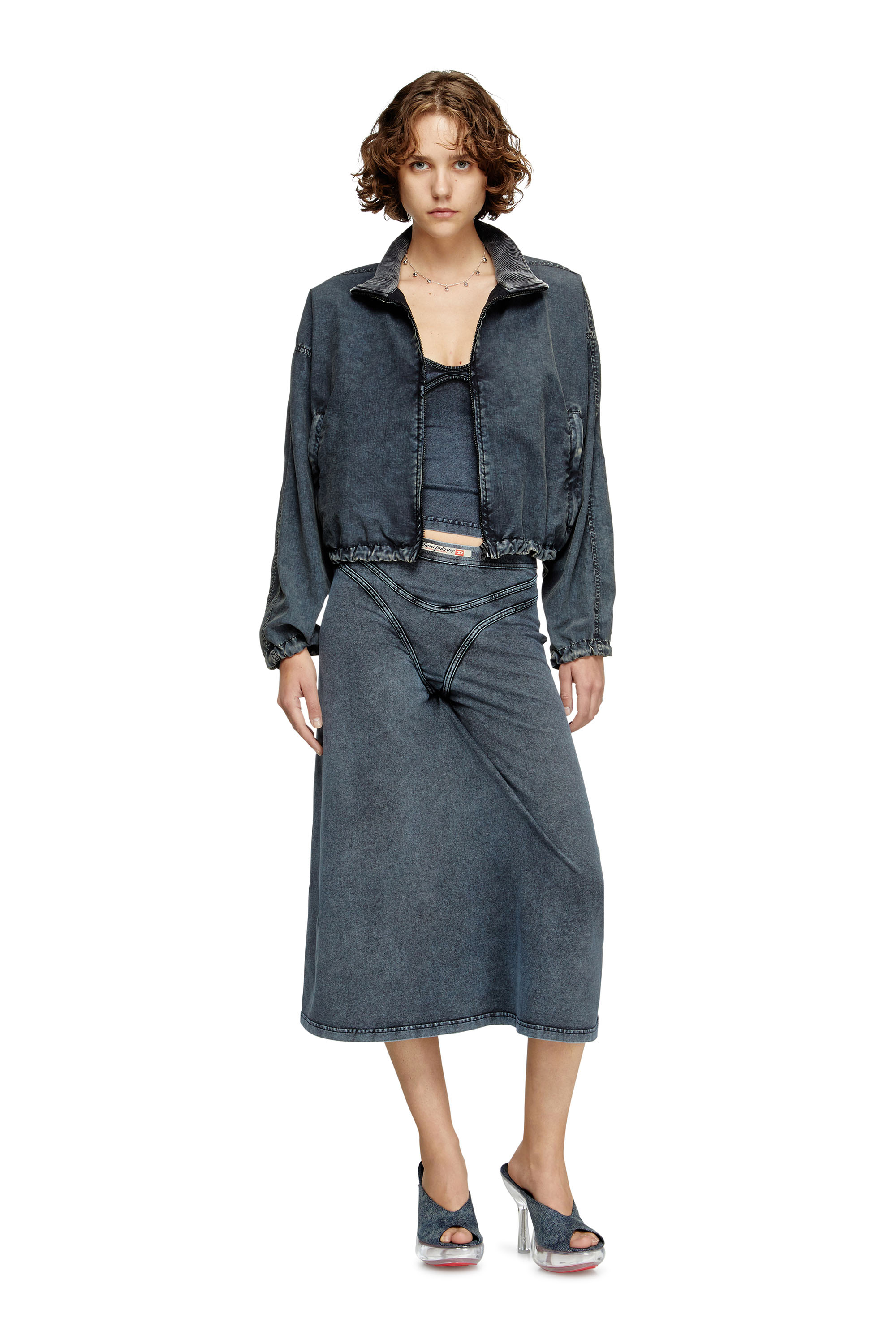 G-LEAM-R1, Azul Oscuro Diesel - G-LEAM-R1, Chaqueta recortada en taslan de nailon reciclado Mujer in Azul marino - 1