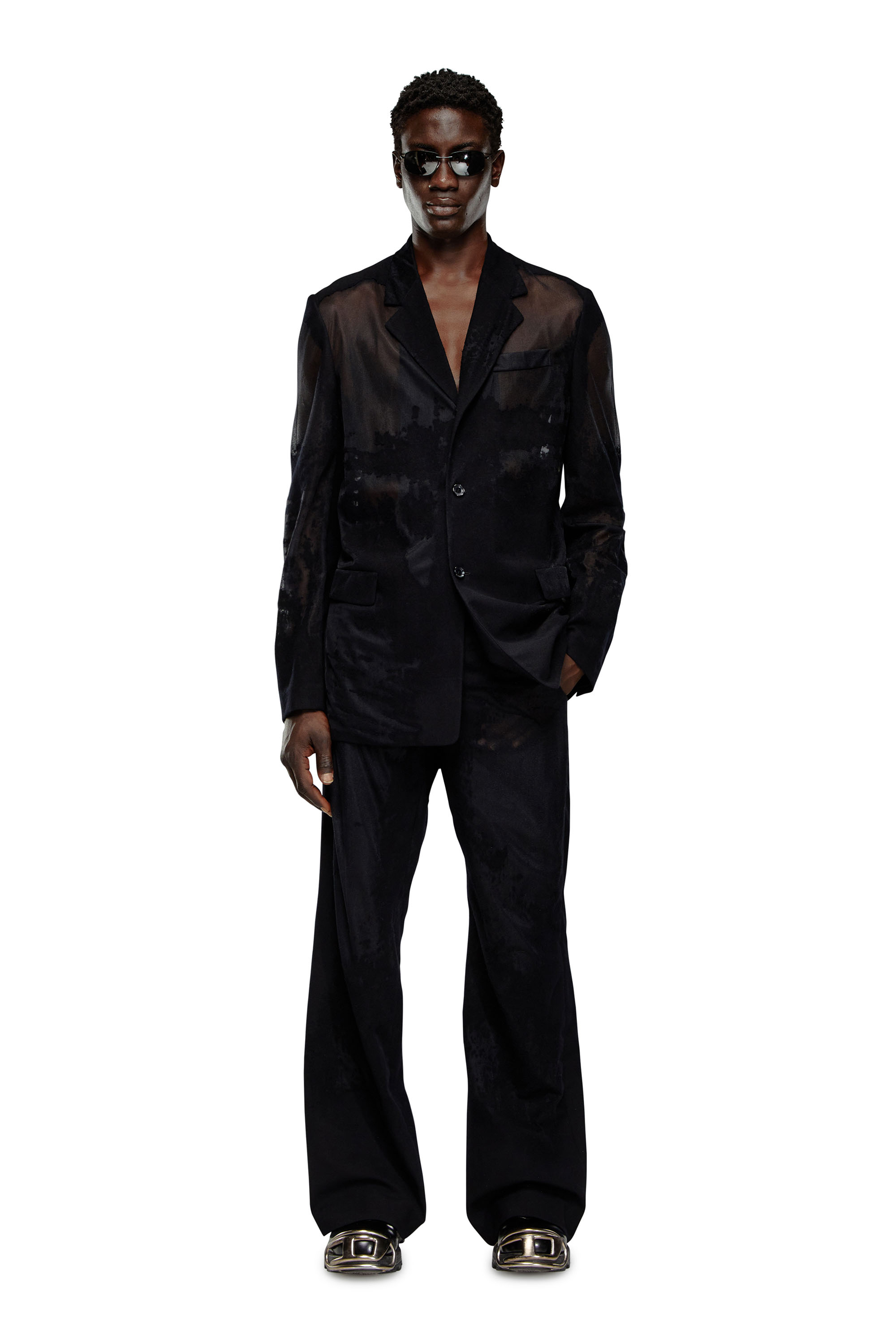 Diesel - J-REG, Man Tailored jacket in devoré cool wool in Black - Image 2