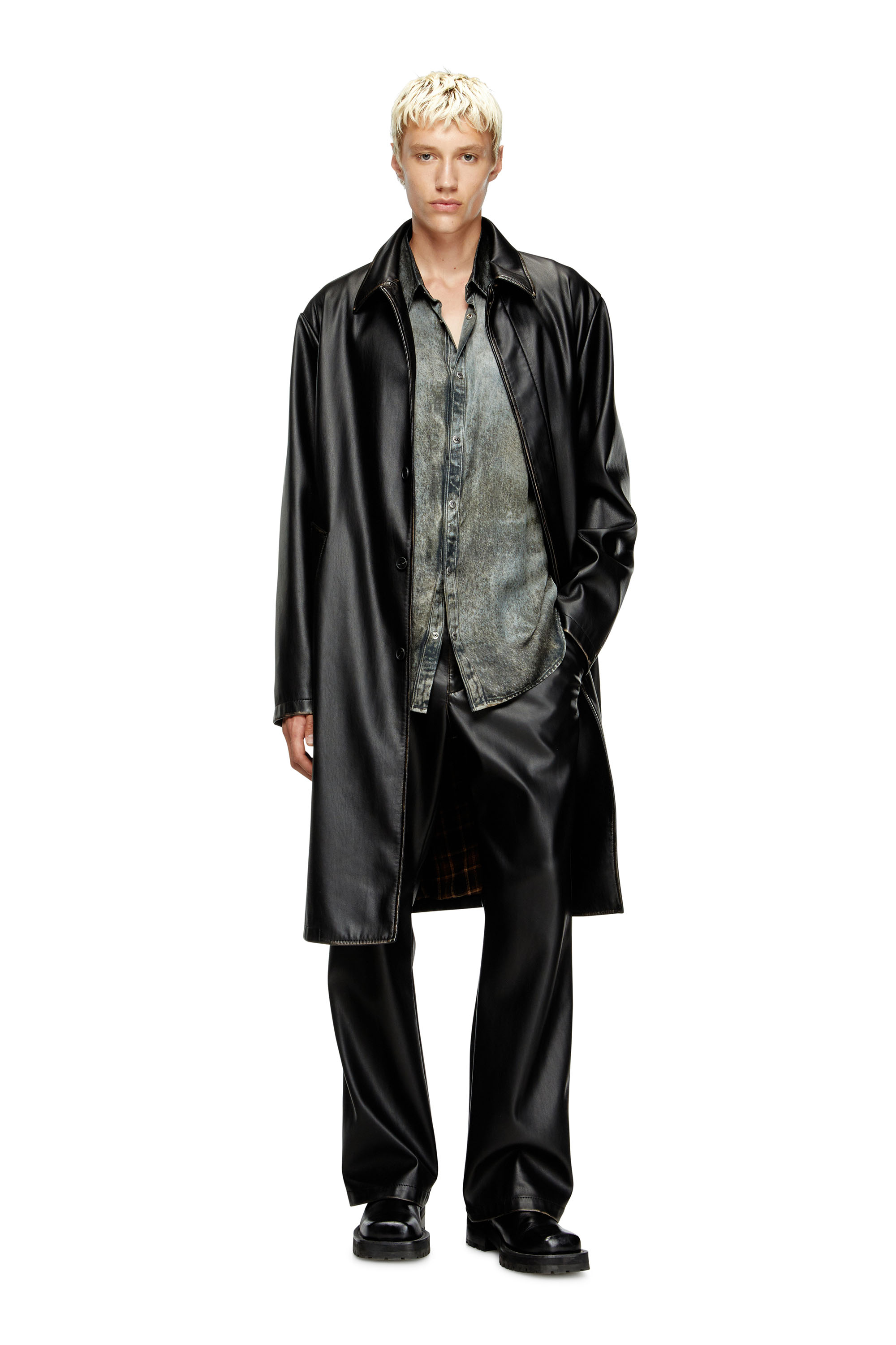 Diesel - J-RIVERS, Sobretodo desgastado con forro de franela Hombre in Negro - 1