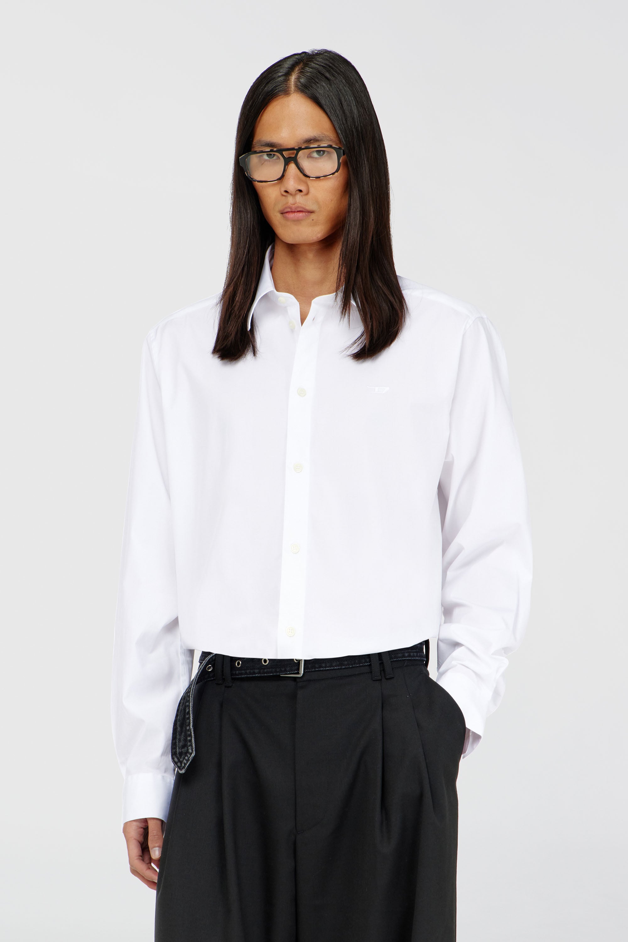 Diesel - S-SIMPLY-NA-GSBH, Camisa de popelina stretch con bordado D Hombre in Blanco - 1
