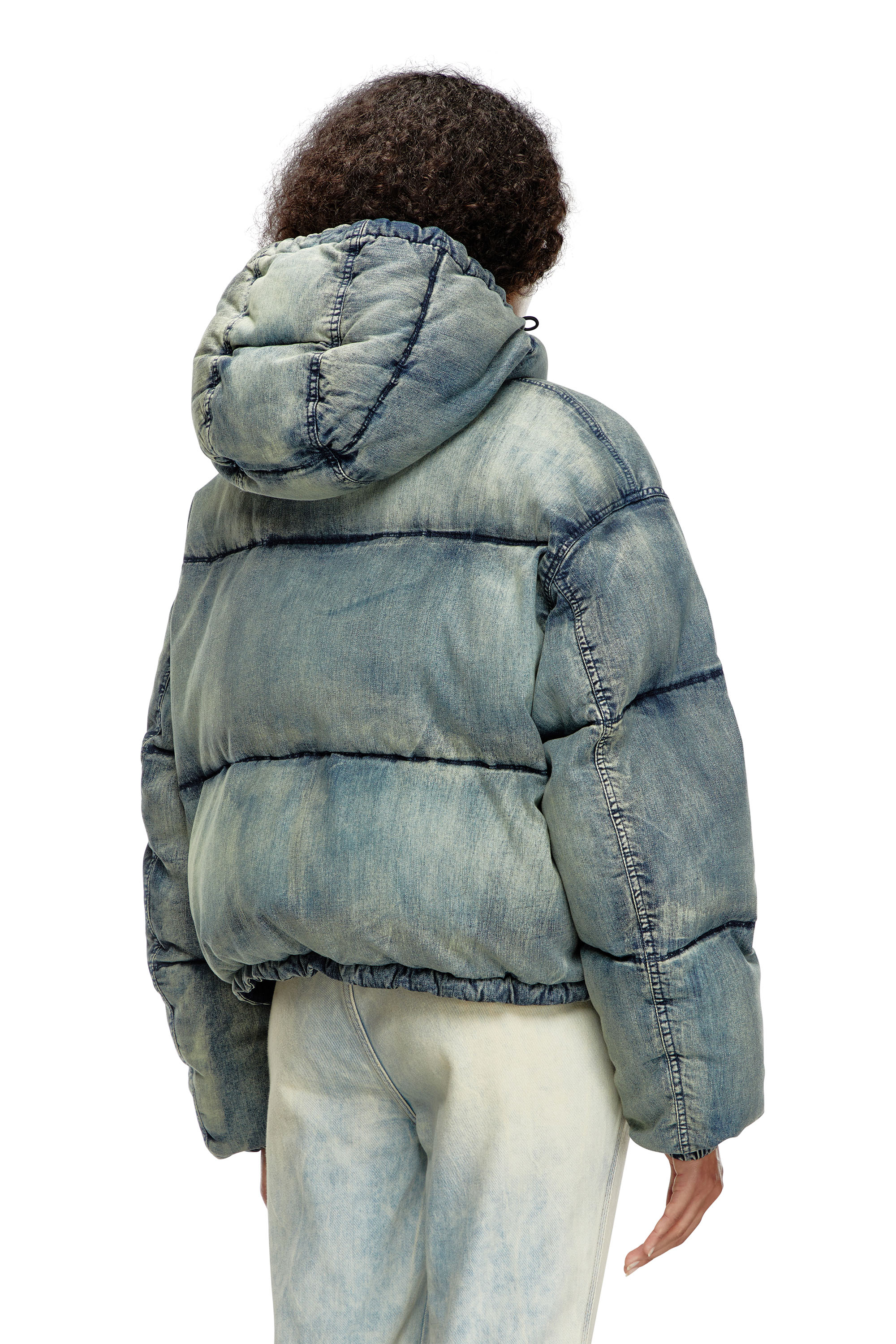 Diesel - W-AVES, Chaqueta puffer recortada con capucha de denim Mujer in Azul marino - 4