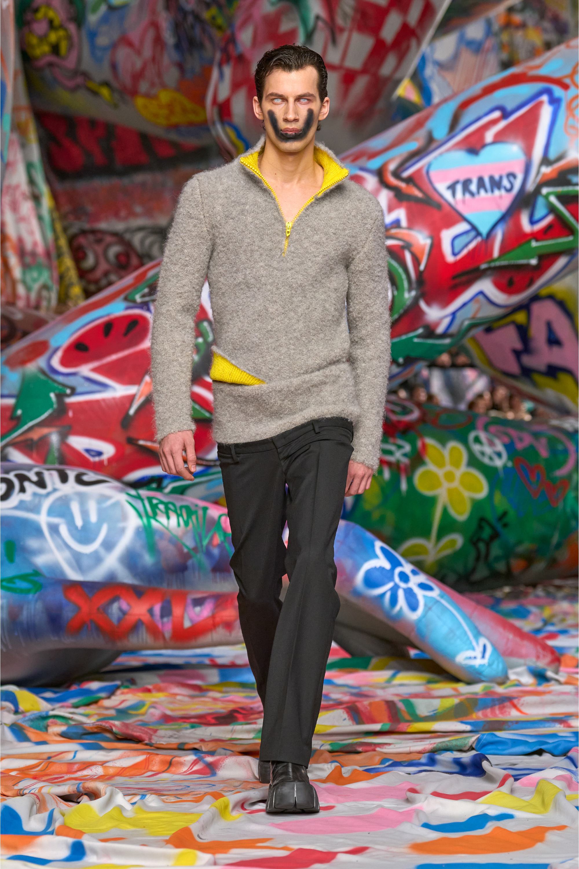 Diesel - K-ELLER, Jersey con media cremallera y interior en contraste Hombre in Gris - 3