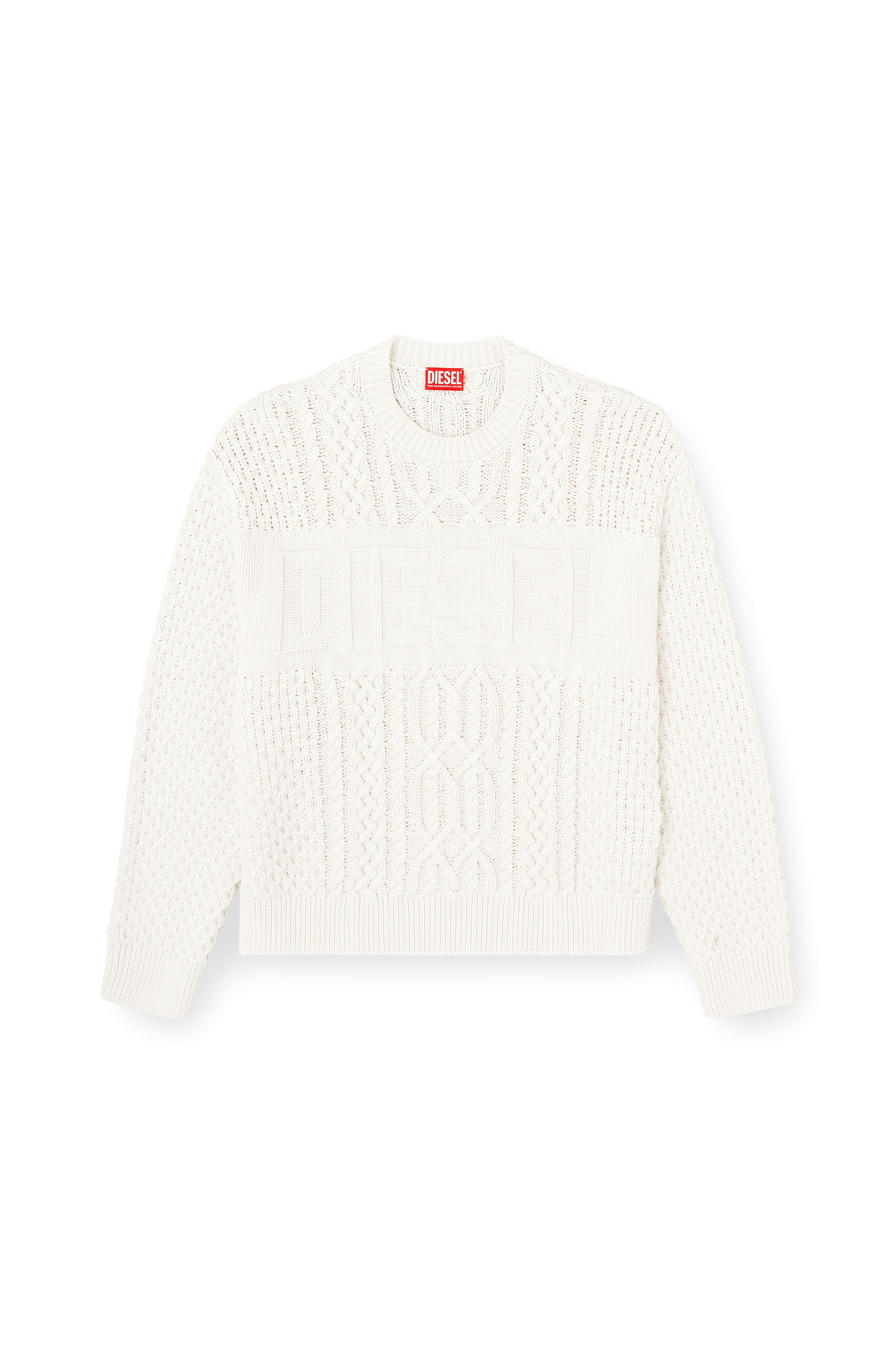 Diesel - K-AUBIN, Cable-knit jumper with Diesel logo Hombre in Blanco - 3