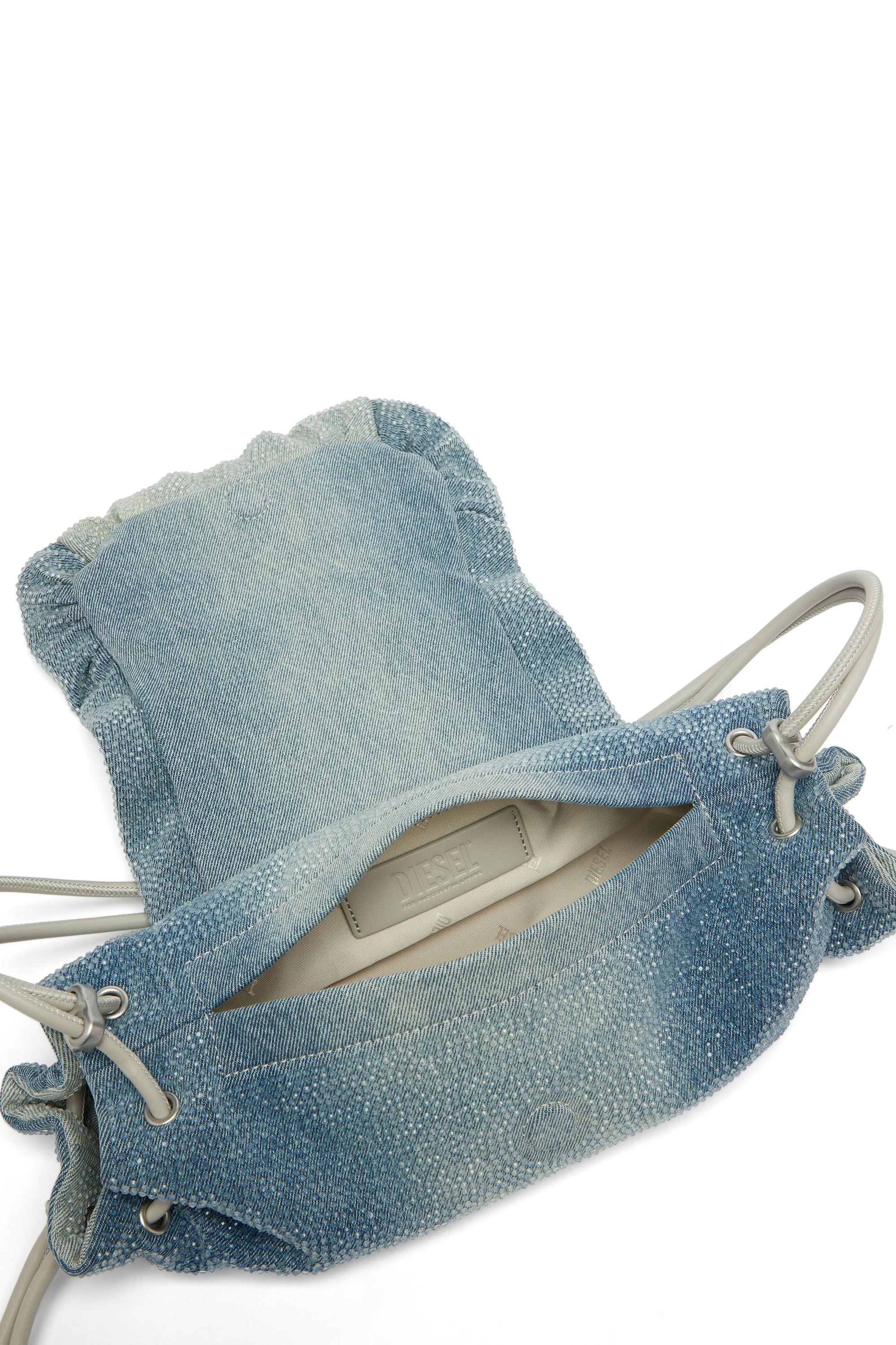 Diesel - SCRUNCH-D SHOULDER S, Scrunch-D - Bolso de hombro denim con cristales transparentes Mujer in Azul marino - 3