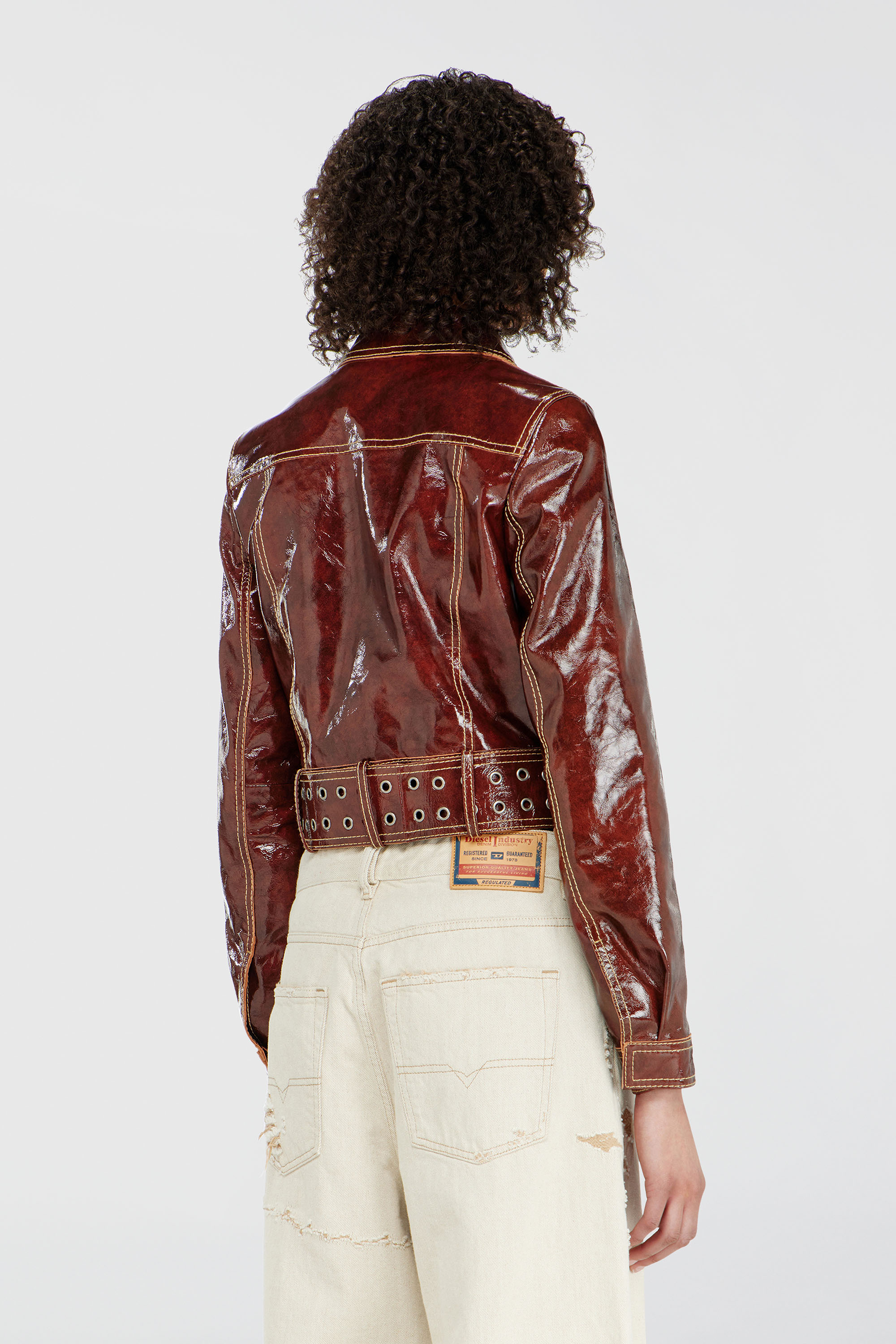 Diesel - L-EGEND, Chaqueta de charol con cintur&oacute;n ancho Mujer in Rojo - 4