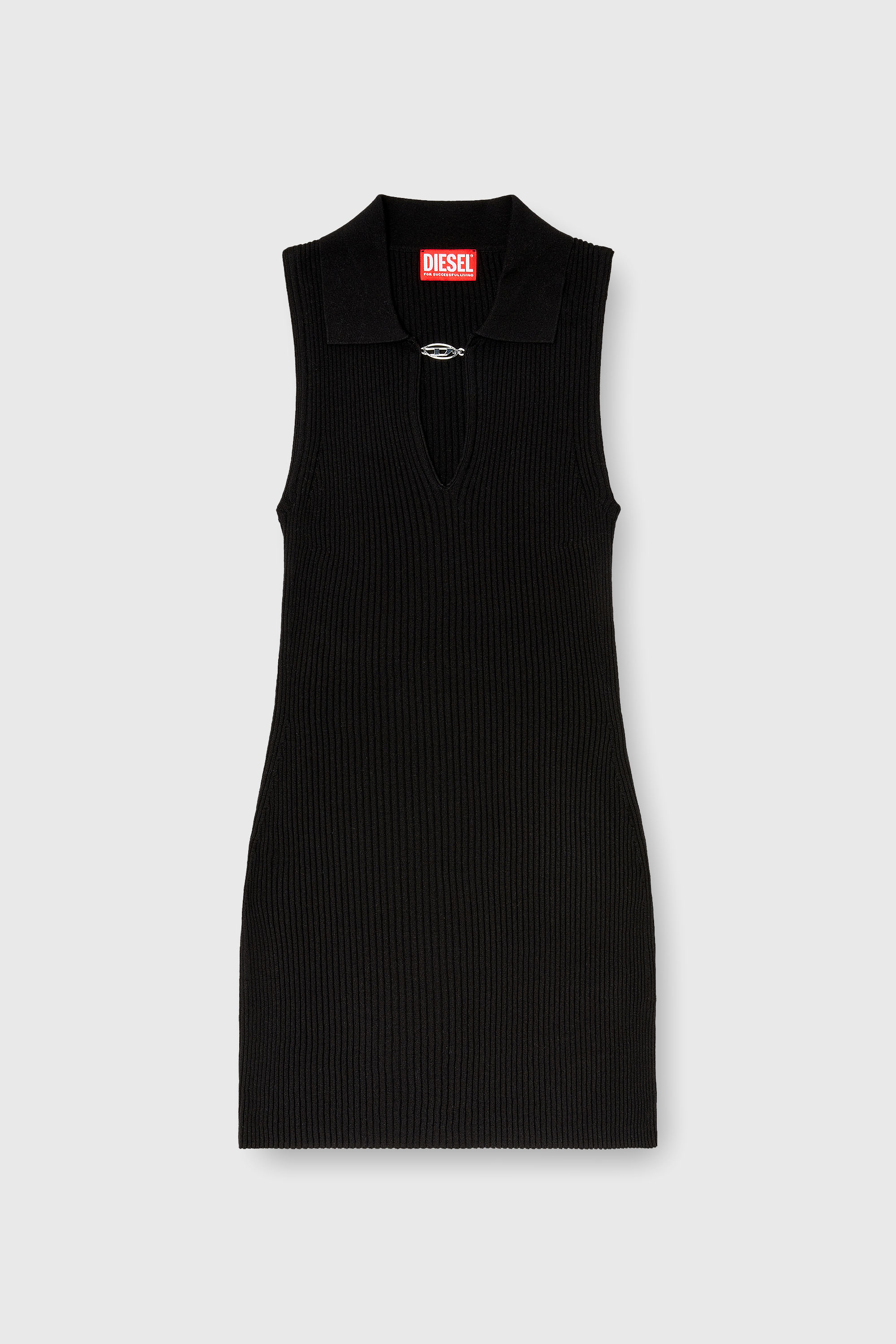 Diesel - M-LILMA, Vestido polo corto de punto acanalado mezcla de seda Mujer in Negro - 1