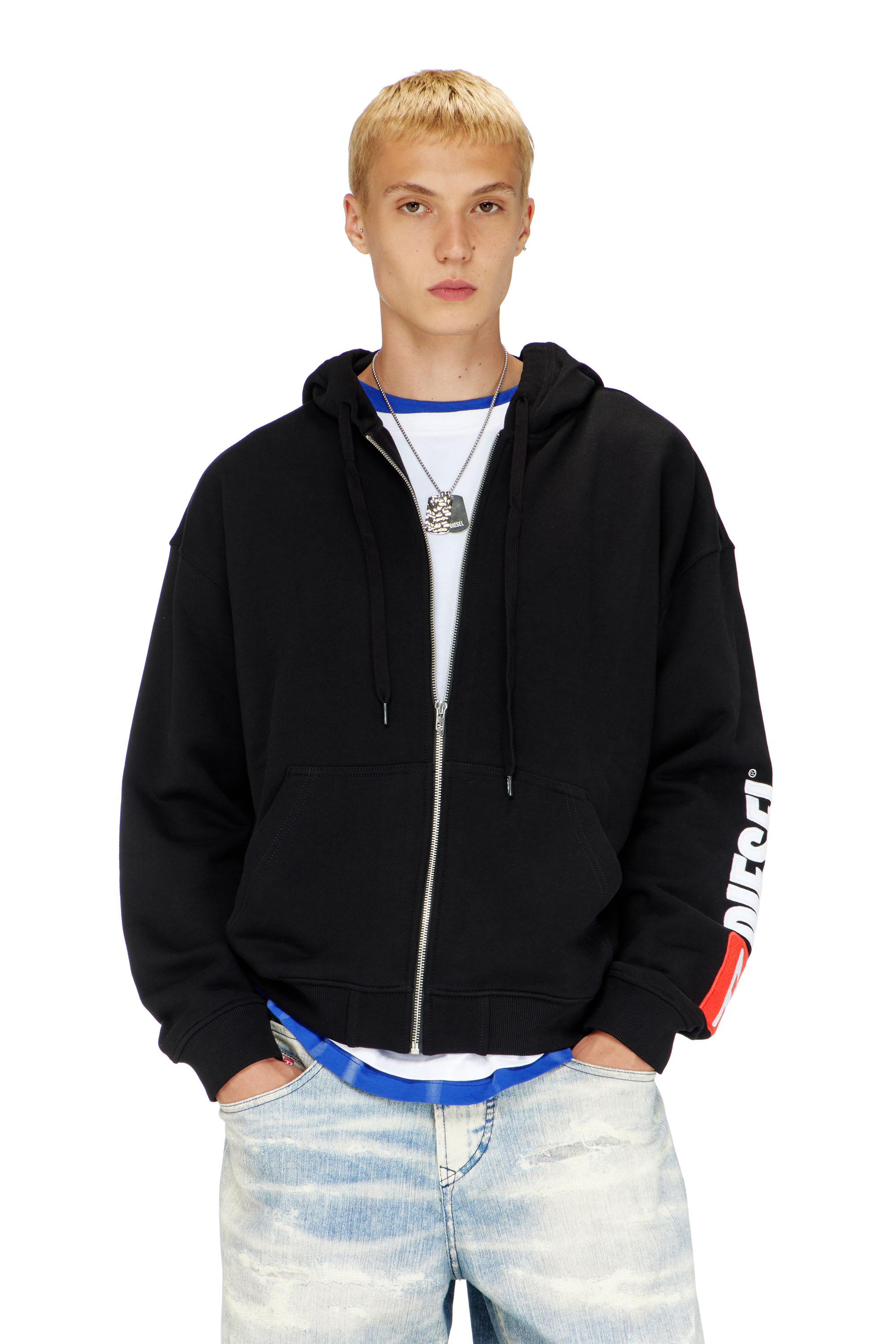 Diesel - S-BOXT-ZIP-HOOD-DIV, Sudadera con capucha y bordado de parche con logotipo Hombre in Negro - 1