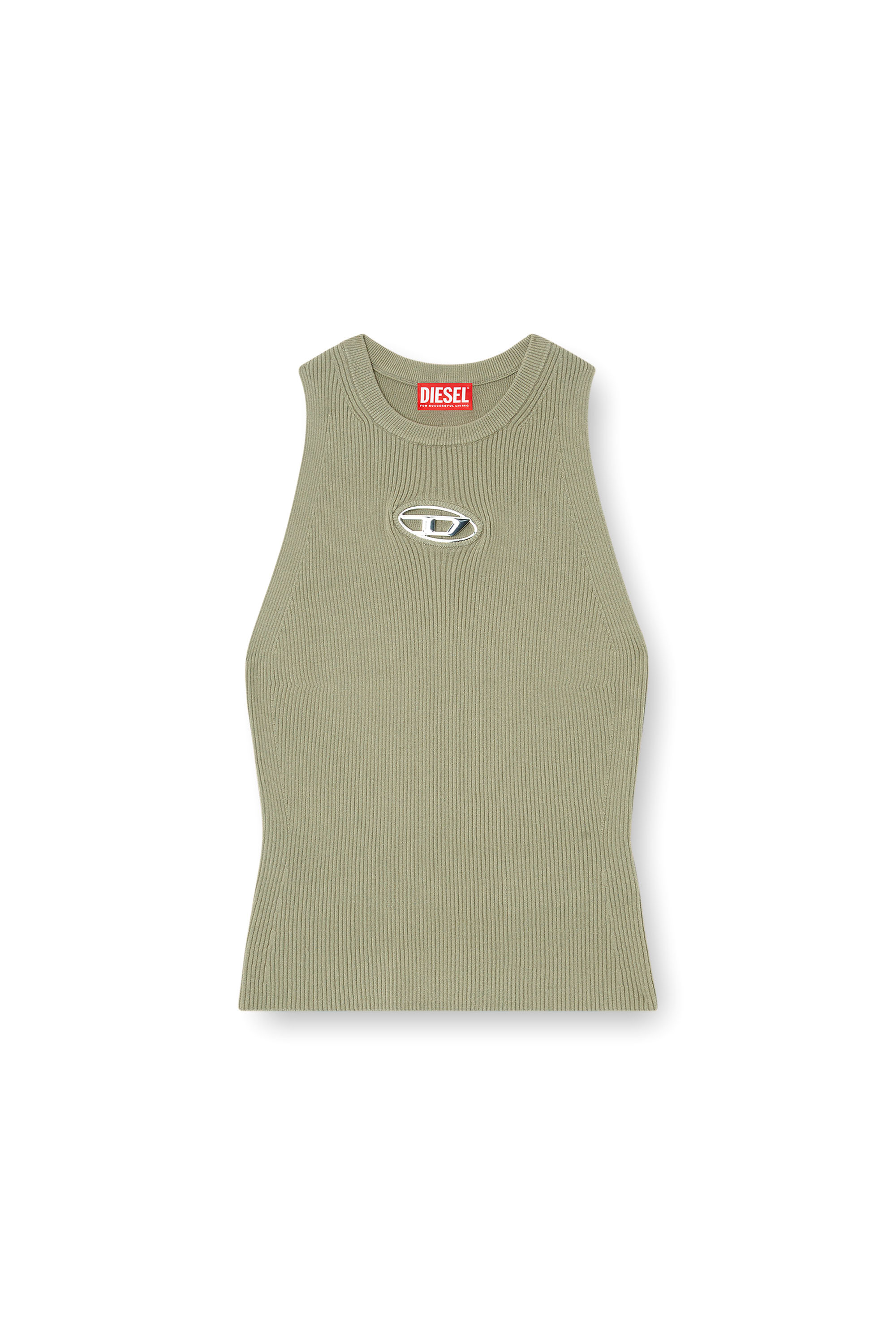 Diesel - M-CADDIX-TOP, Camiseta tejida en canalé con pequeña placa con el logotipo Mujer in Verde - 3