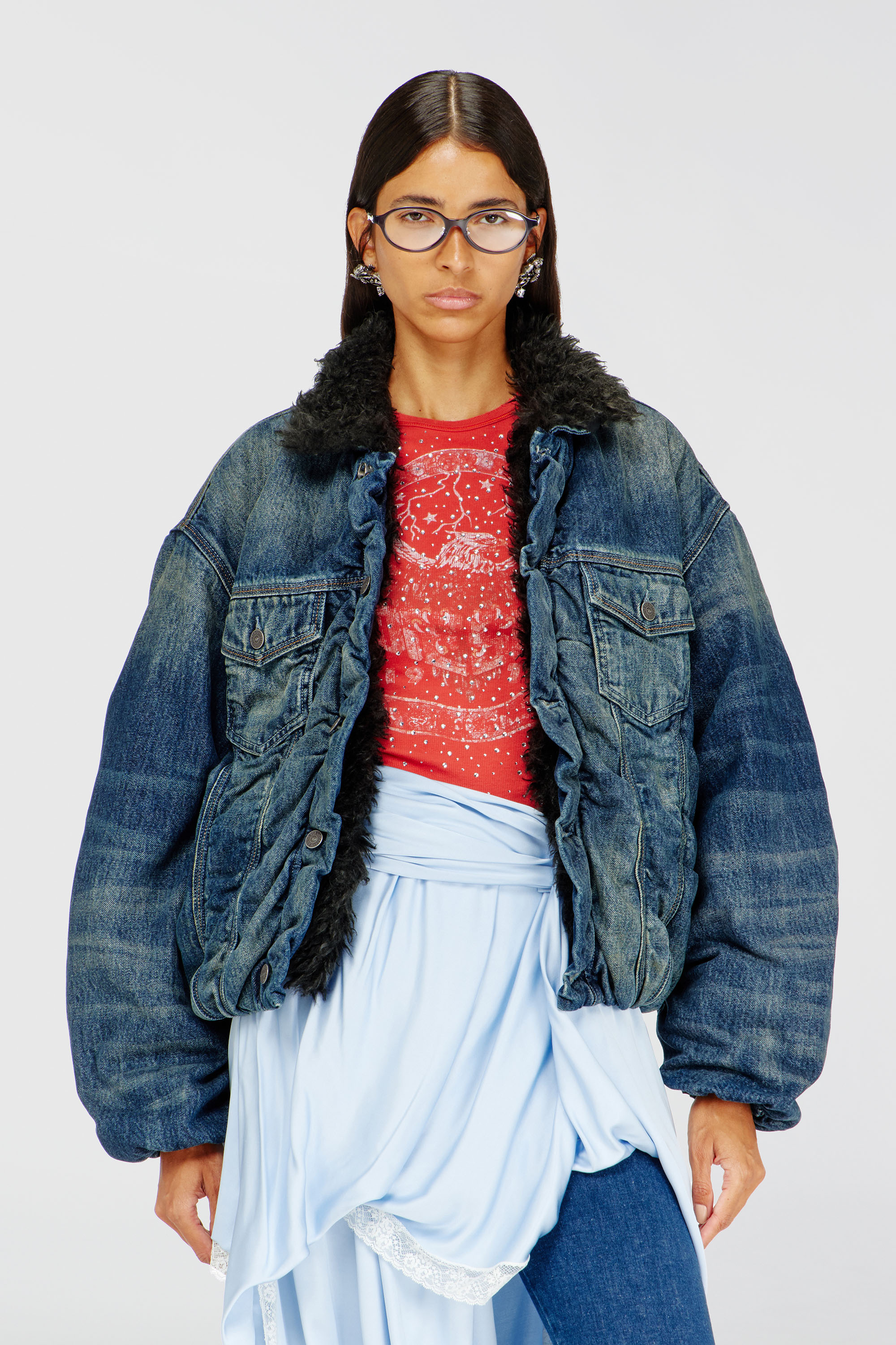 Diesel - D-CURLY-FSJ1, Chaqueta vaquera con forro de peluche Unisex in Azul marino - 1