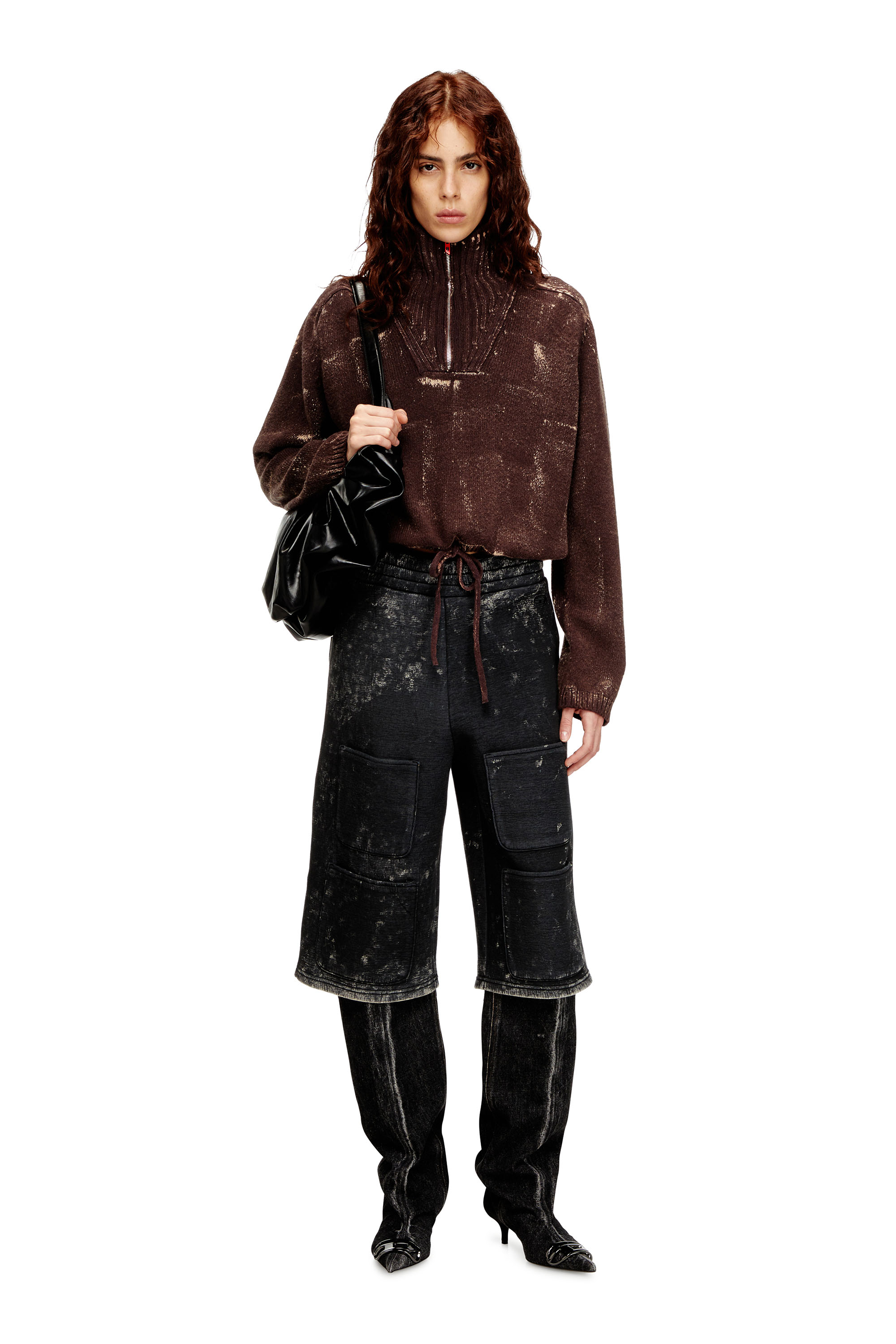 Diesel - S-TYP, Pantalones cortos de pierna ancha en scuba efecto mármol Unisex in Negro - 1